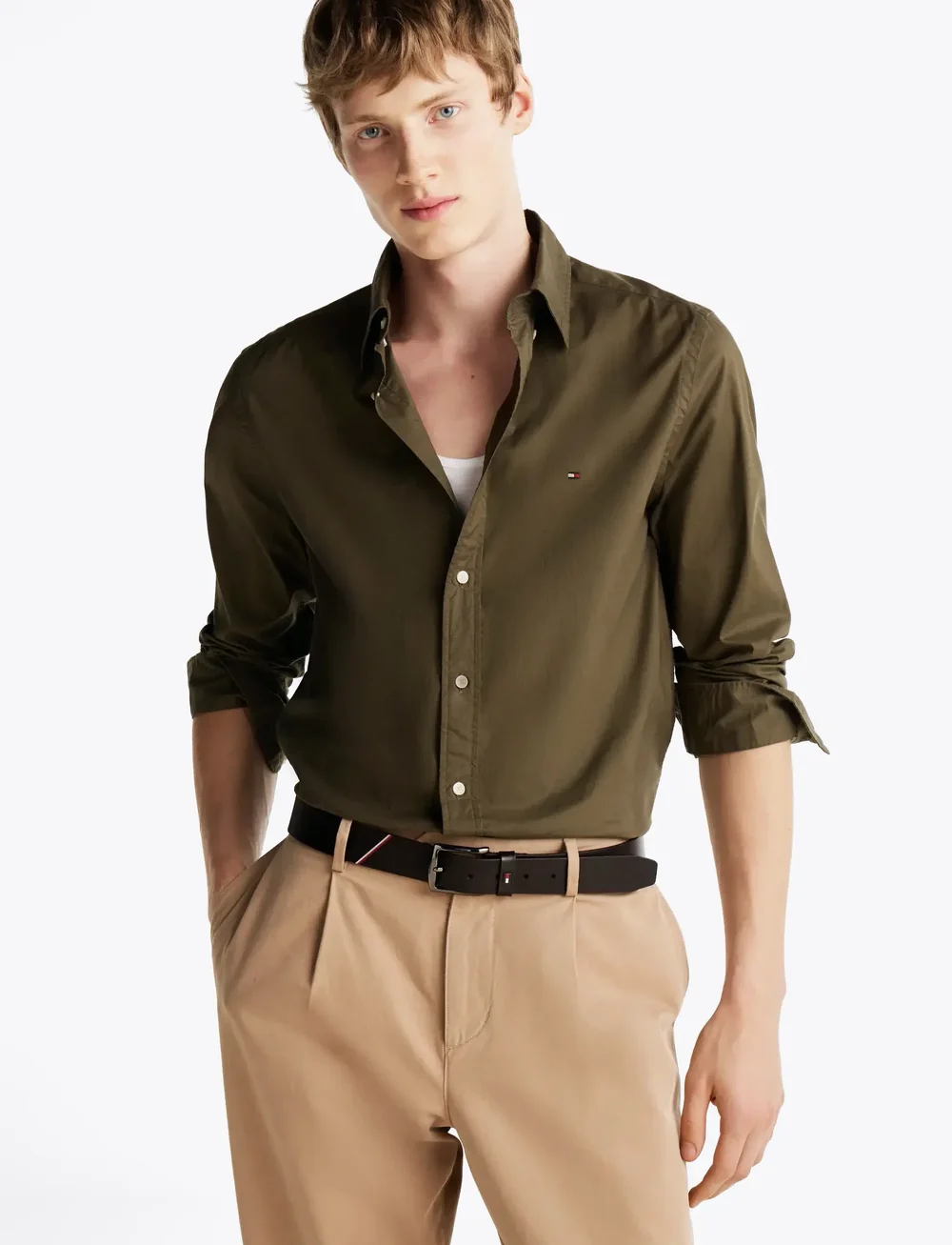Tommy Hilfiger - FLEX POPLIN SOLID RF SHIRT - oxford shirts - army green - 0