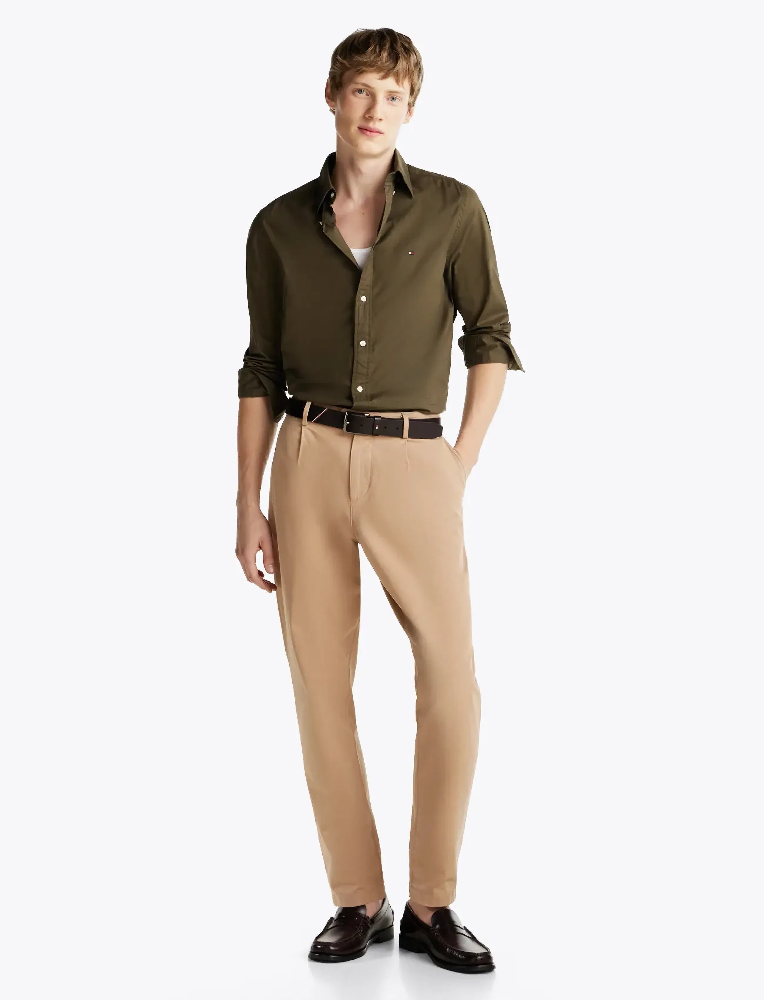 Tommy Hilfiger - FLEX POPLIN SOLID RF SHIRT - män - army green - 3