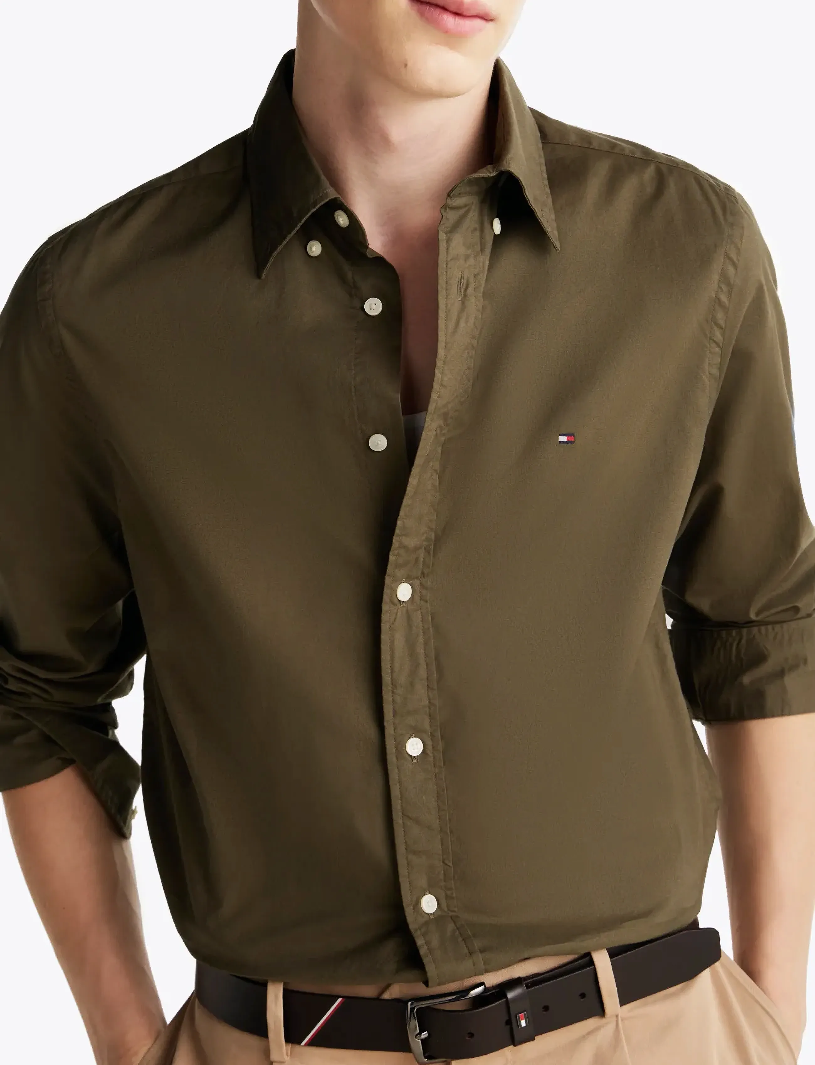 Tommy Hilfiger - FLEX POPLIN SOLID RF SHIRT - män - army green - 5