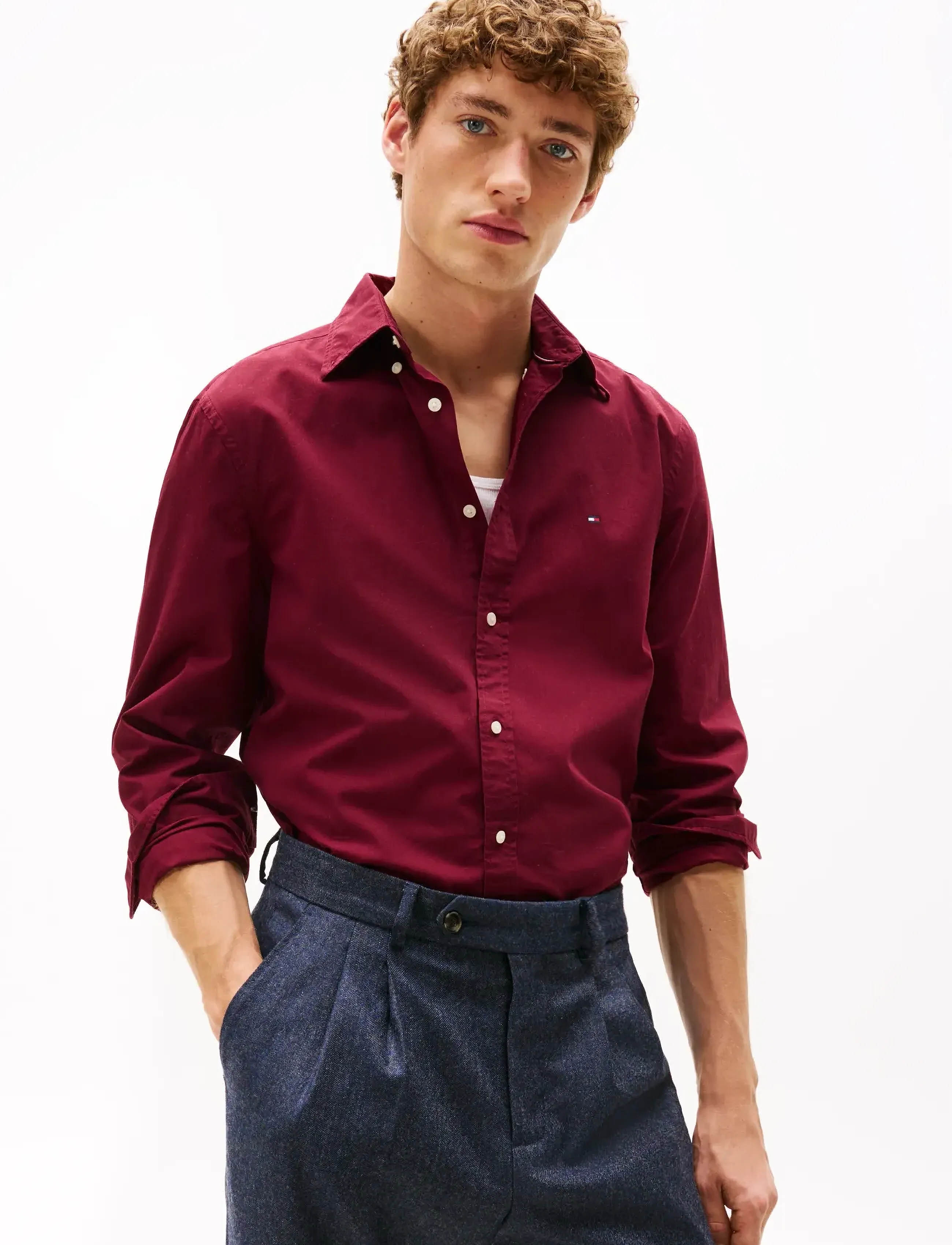Tommy Hilfiger FLEX POPLIN SOLID RF SHIRT - Riided - BURGUNDY / burgundy