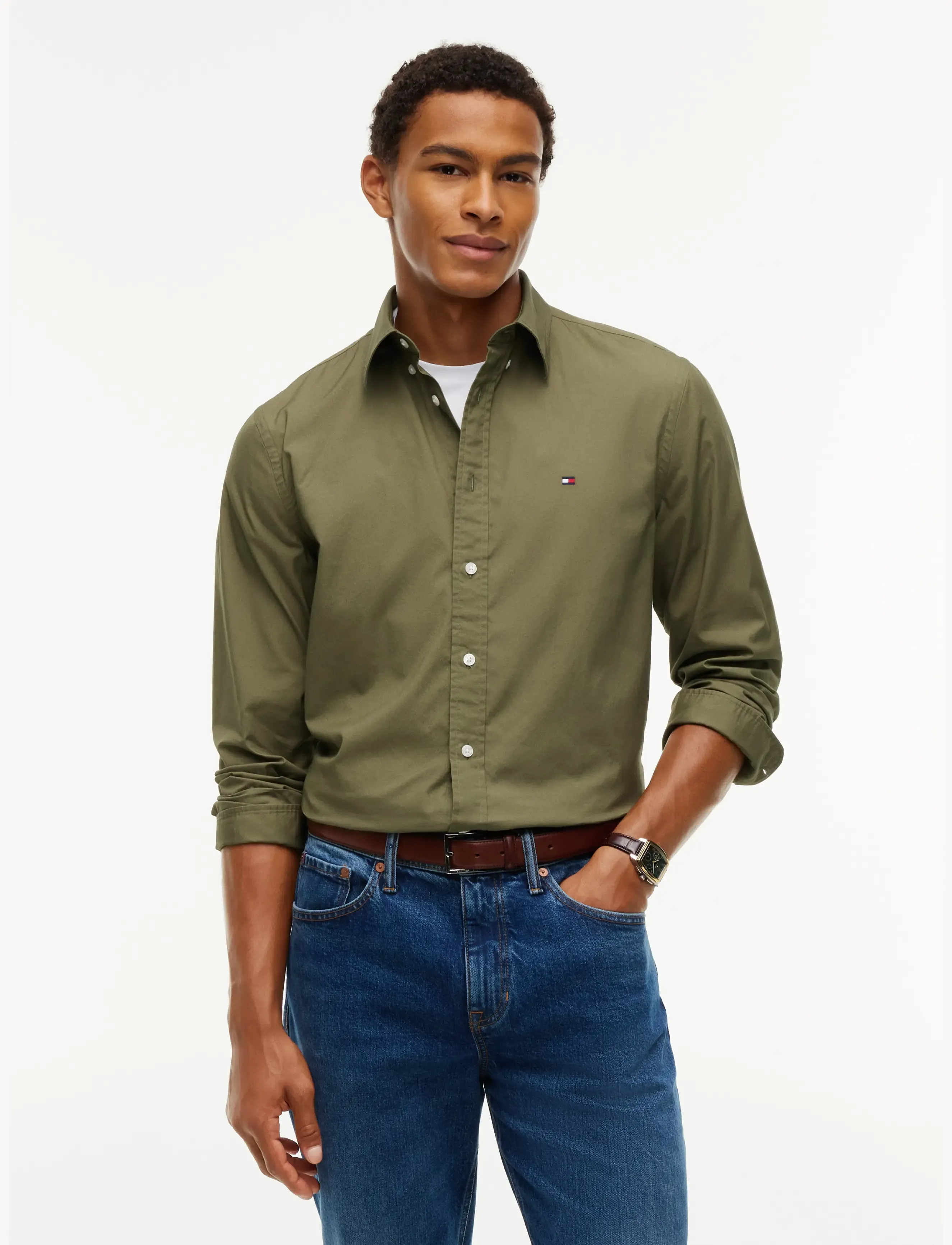 Tommy Hilfiger FLEX POPLIN SOLID RF SHIRT - Oxfordi särgid - GHOST FERN / khaki/green