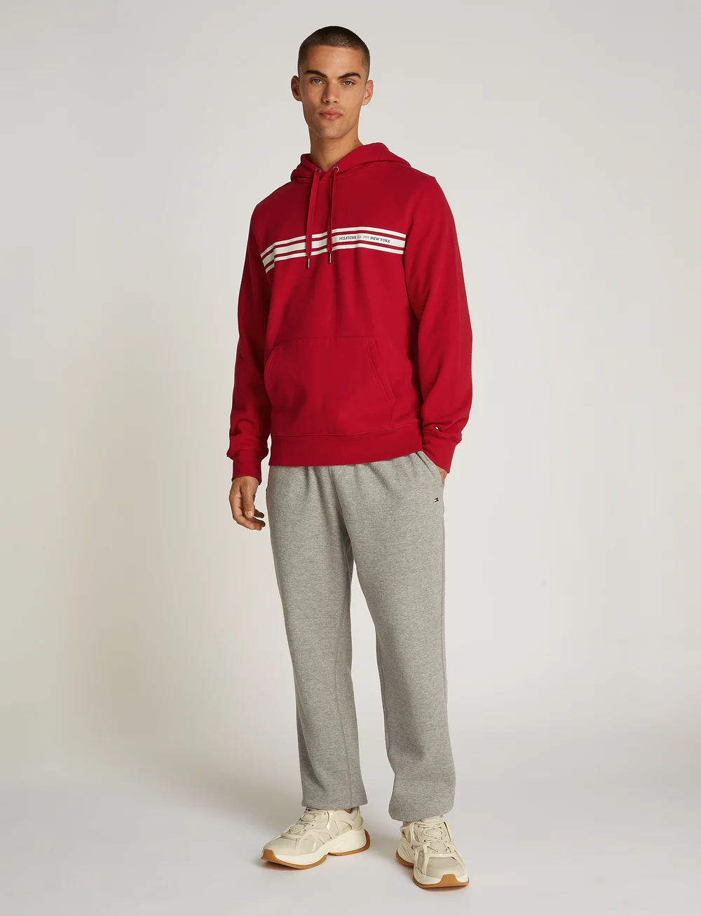 Tommy Hilfiger - CENTRAL CHEST STRIPE HOODY - kapuzenpullover - medium red - 0