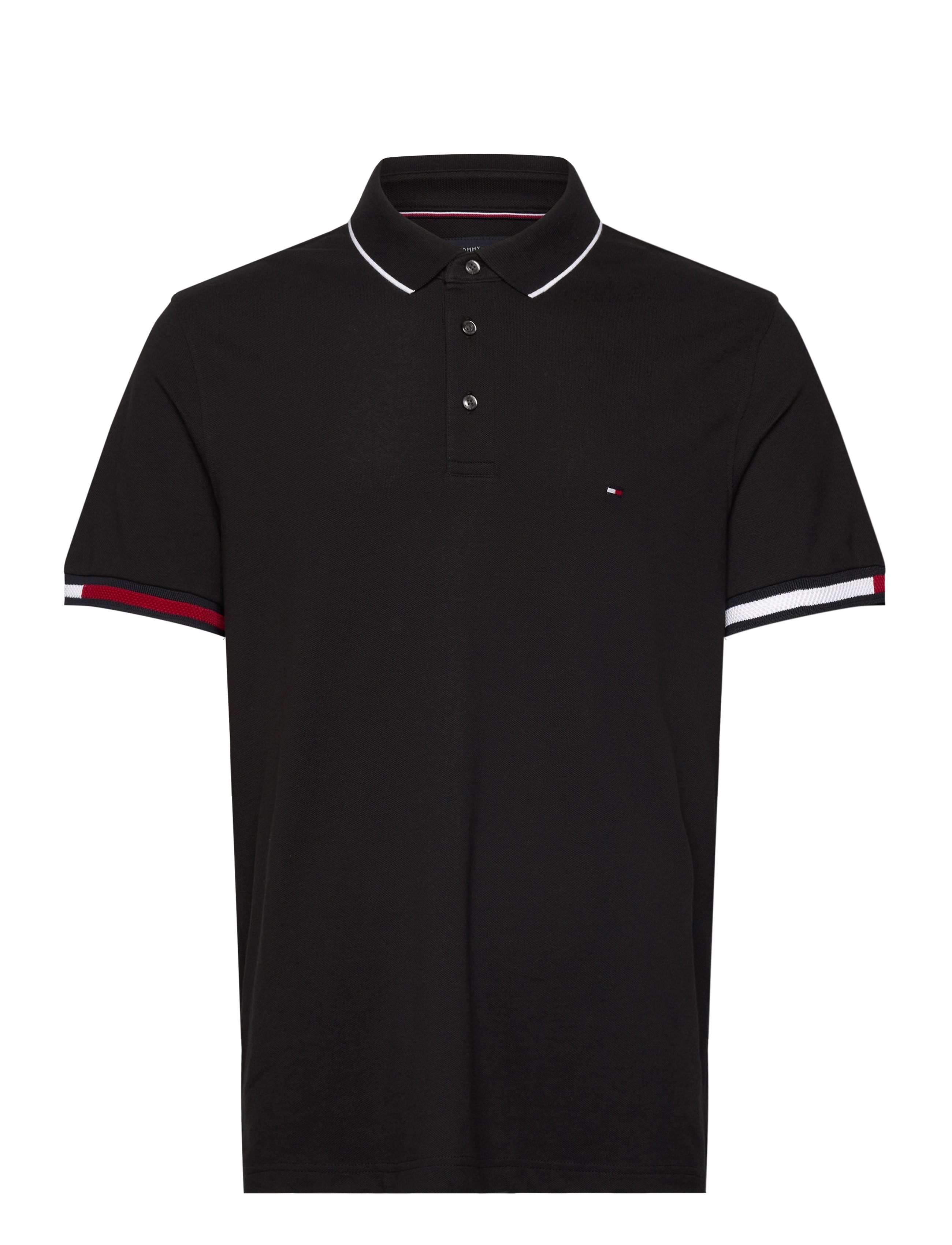 Tommy Hilfiger FLAG CUFF SLIM FIT POLO - Tommy Hilfiger - BLACK / black