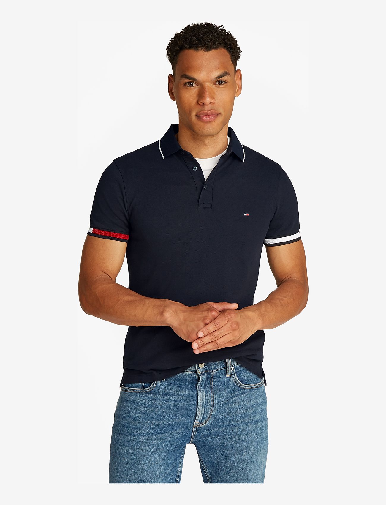 Tommy Hilfiger - FLAG CUFF SLIM FIT POLO - lühikeste varrukatega polod - desert sky - 0