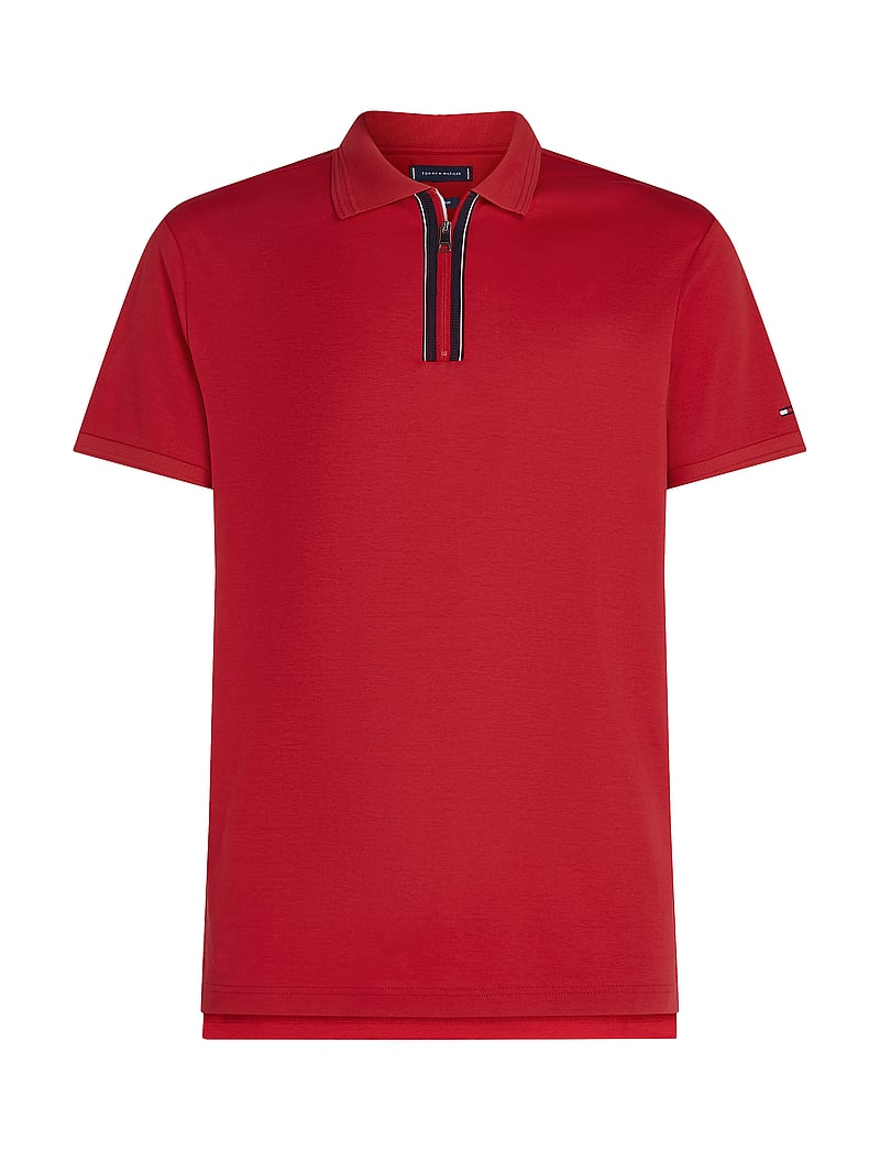 Tommy Hilfiger - ZIP LIQUID COTTON REG POLO - kortærmede poloer - medium red - 1