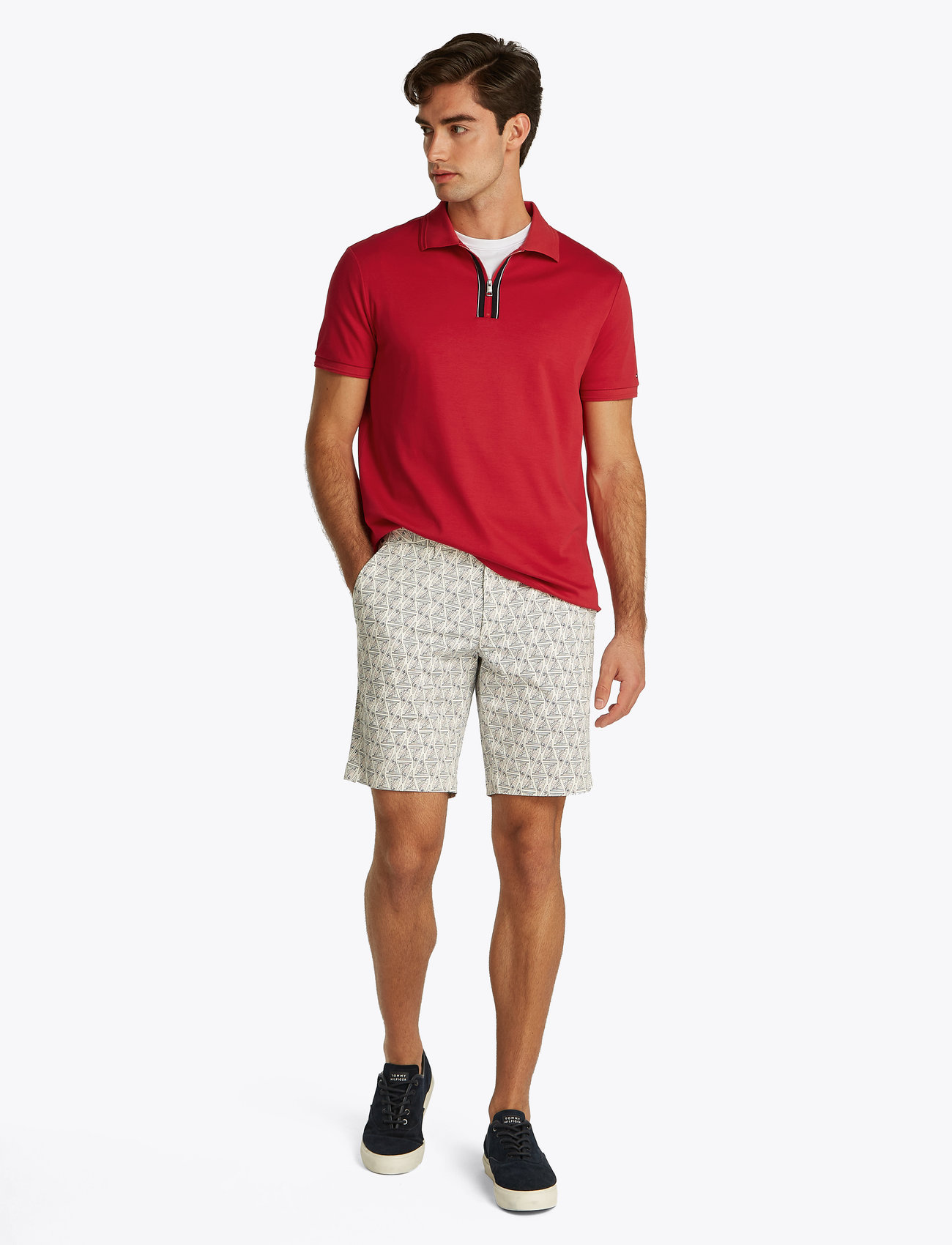Tommy Hilfiger - ZIP LIQUID COTTON REG POLO - kortærmede poloer - medium red - 4