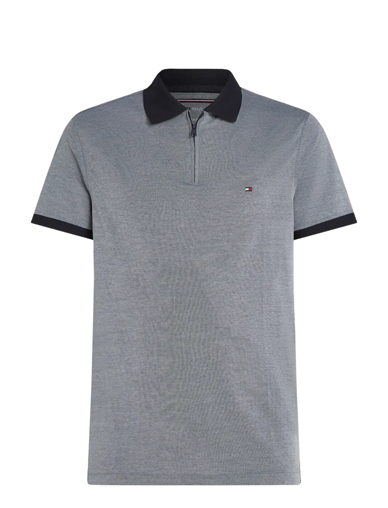 Tommy Hilfiger PERFORMANCE OXFORD ZIP REG POLO - Poloshirts - DESERT SKY   WHITE / grey