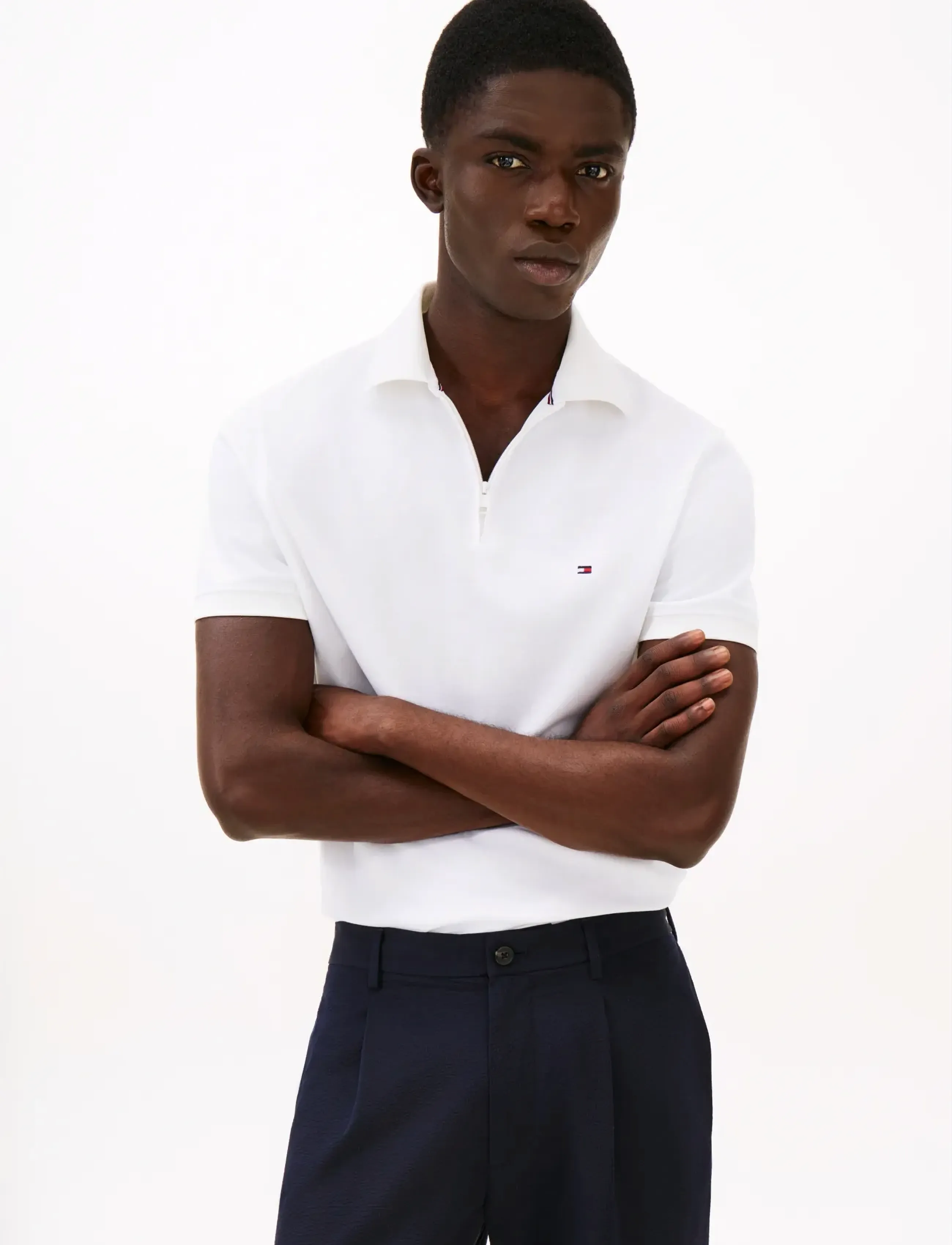 Tommy Hilfiger PERFORMANCE OXFORD ZIP REG POLO - Kurzärmelig - WHITE   WHITE / white