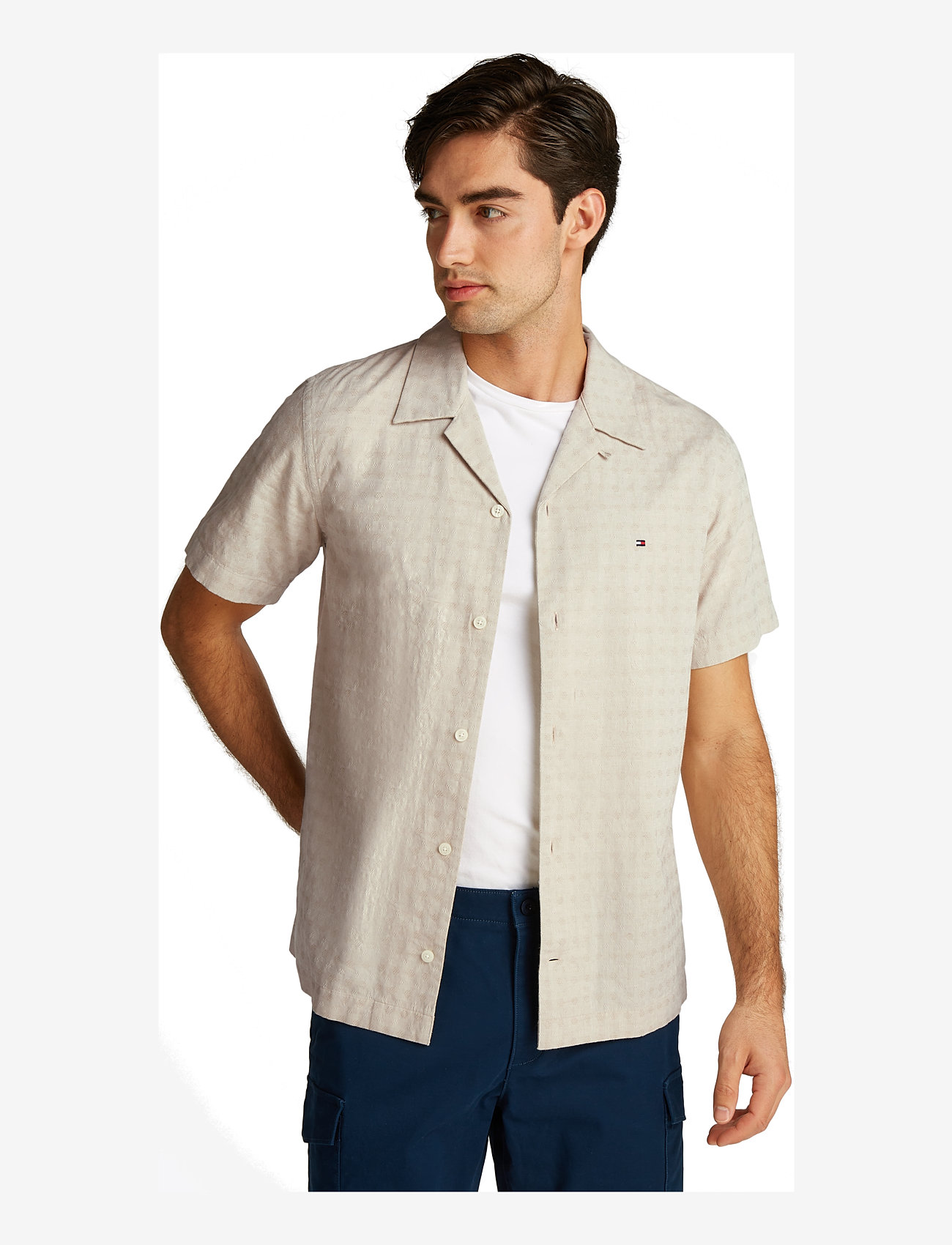 Tommy Hilfiger - COTTON LINEN DOBBY SS RF SHIRT - linen shirts - ivory silk - 0