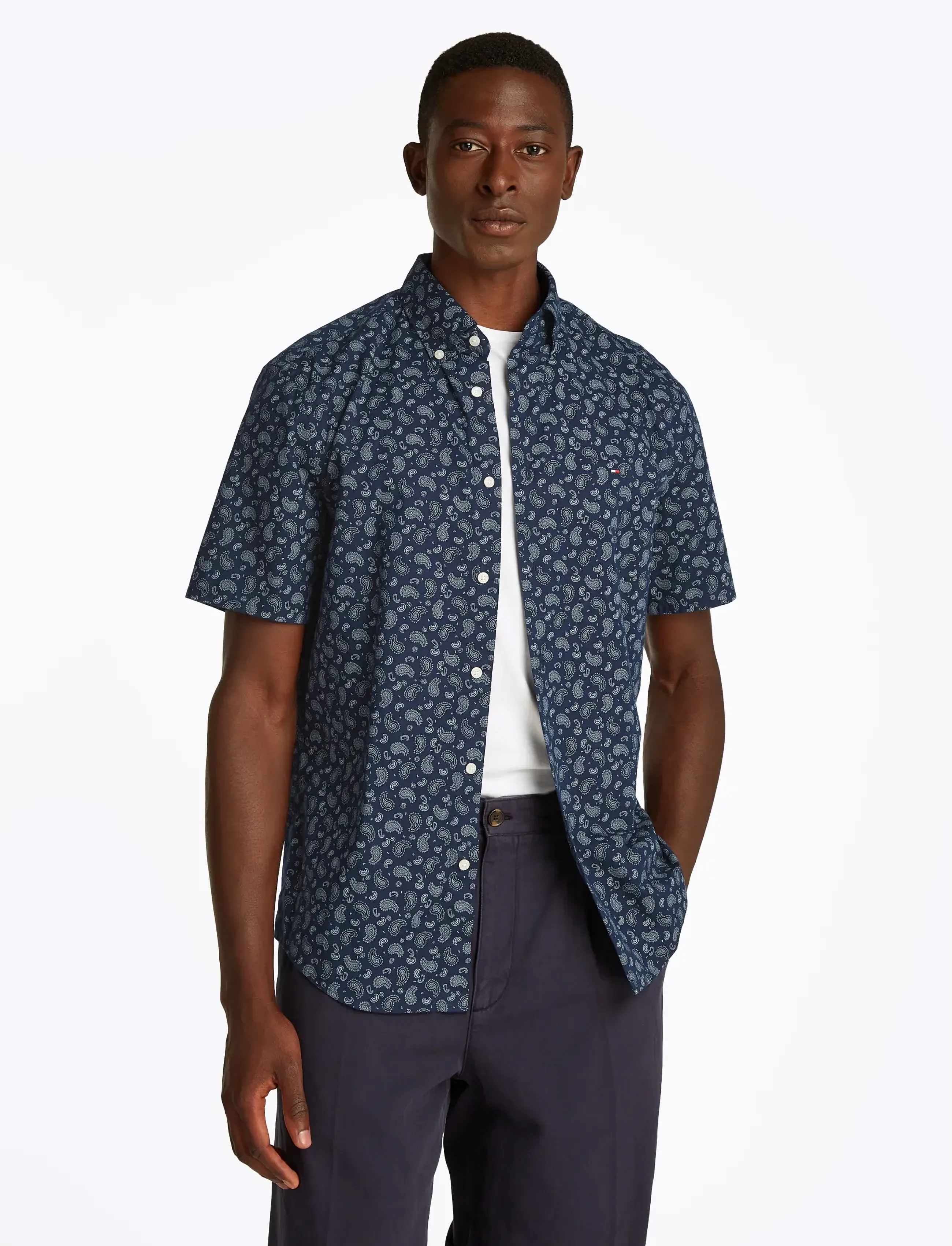 Tommy Hilfiger COTTON LINEN PAISLEY RF SS SHIRT - Nach Stil kaufen - NIGHT SKY / navy