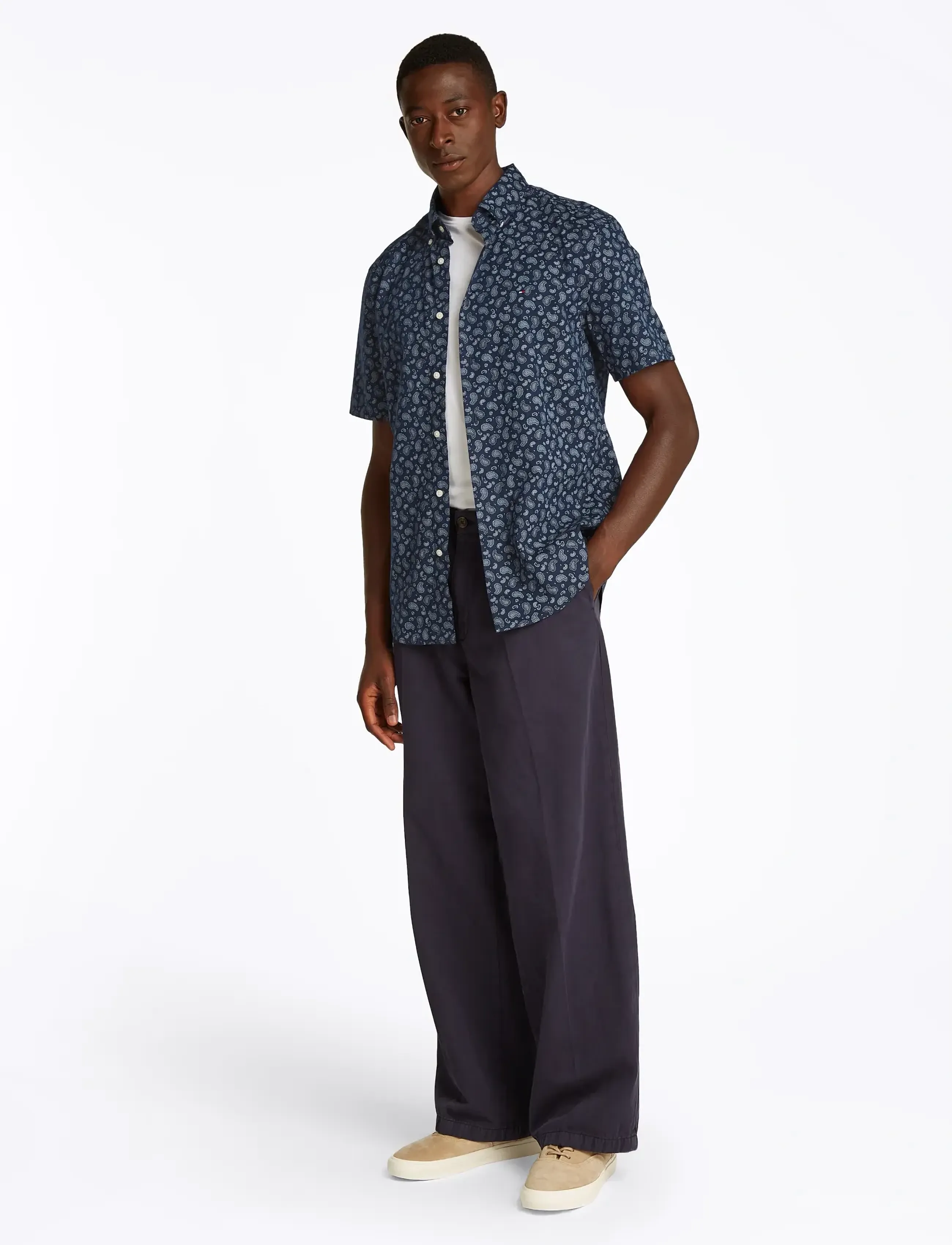 Tommy Hilfiger - COTTON LINEN PAISLEY RF SS SHIRT - kurzarmhemden - night sky - 4