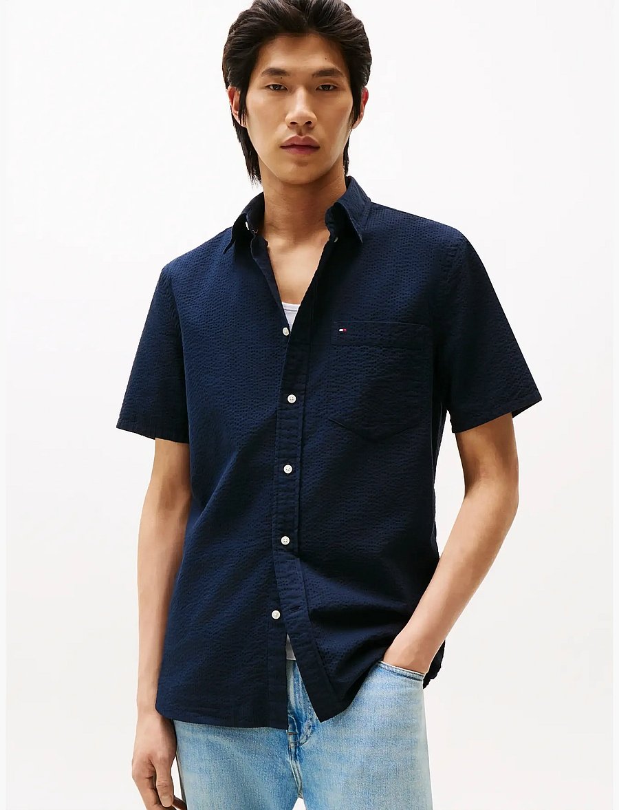 Tommy Hilfiger - SEERSUCKER SOLID SS RF SHIRT - kurzarmhemden - desert sky - 0