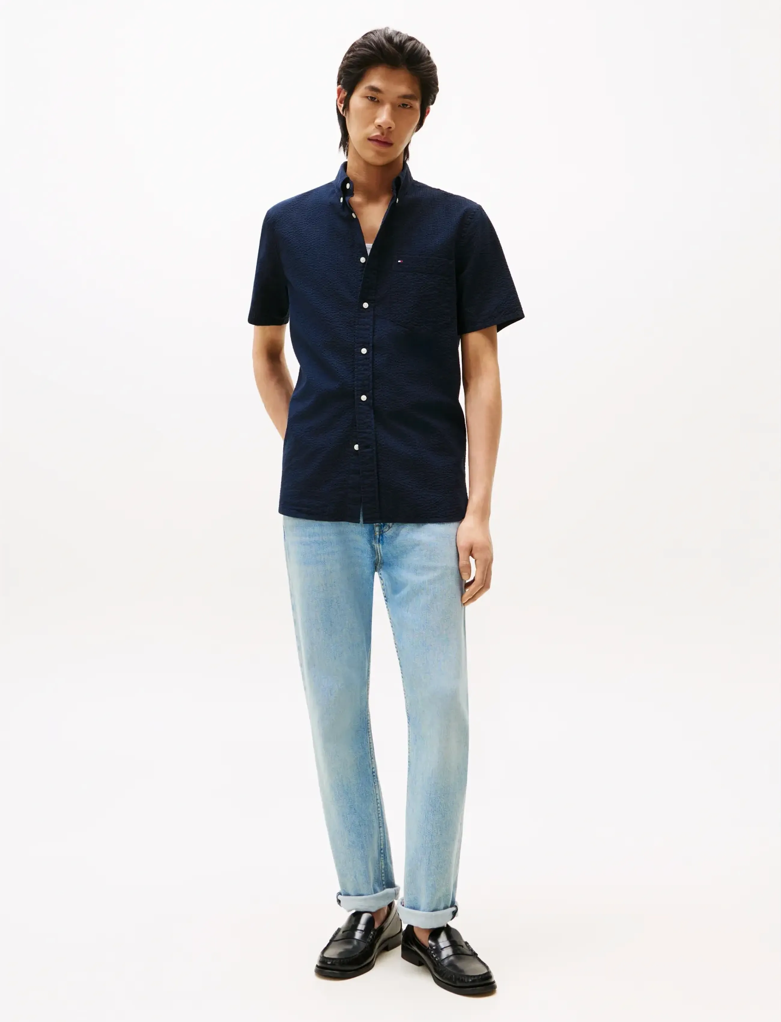 Tommy Hilfiger - SEERSUCKER SOLID SS RF  SHIRT - kortärmade skjortor - desert sky - 4