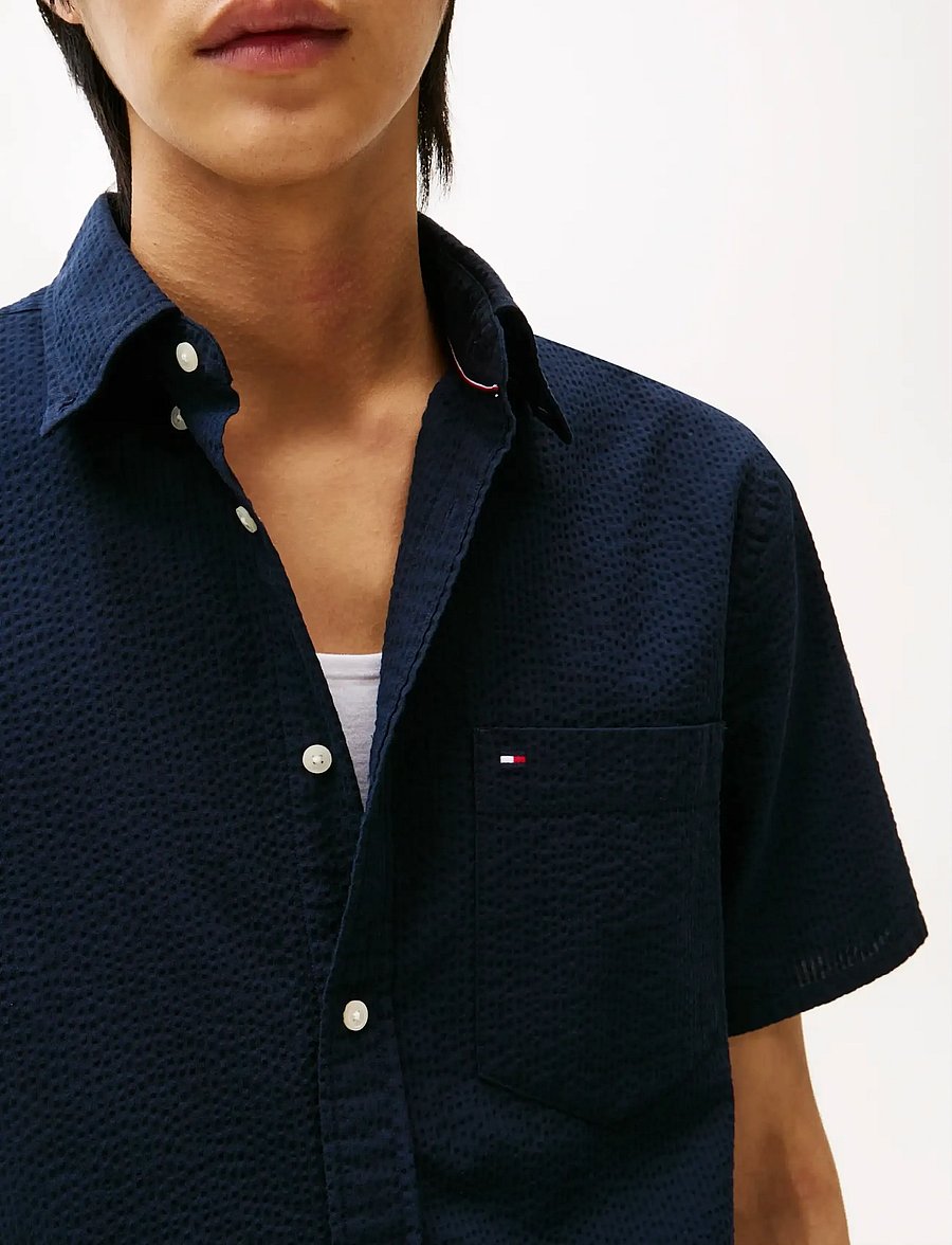 Tommy Hilfiger - SEERSUCKER SOLID SS RF SHIRT - kurzarmhemden - desert sky - 5