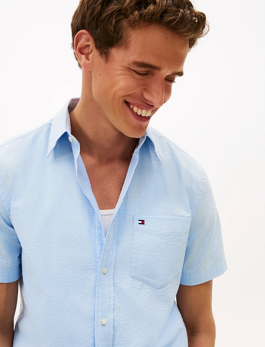 Tommy Hilfiger - SEERSUCKER SOLID SS RF SHIRT - kurzarmhemden - sweet blue - 4