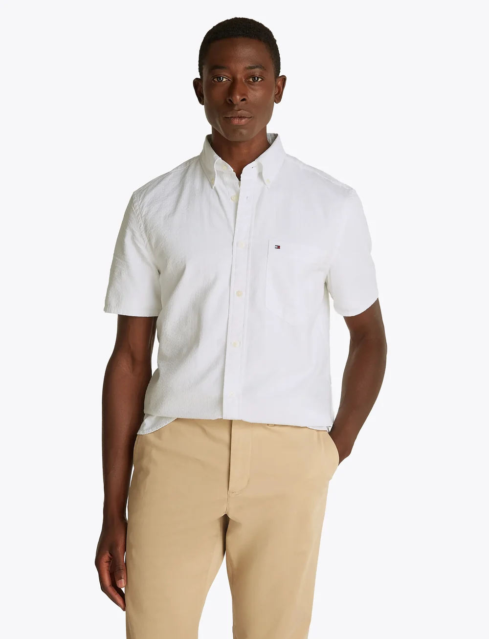 Tommy Hilfiger - SEERSUCKER SOLID SS RF SHIRT - kurzarmhemden - th optic white - 0
