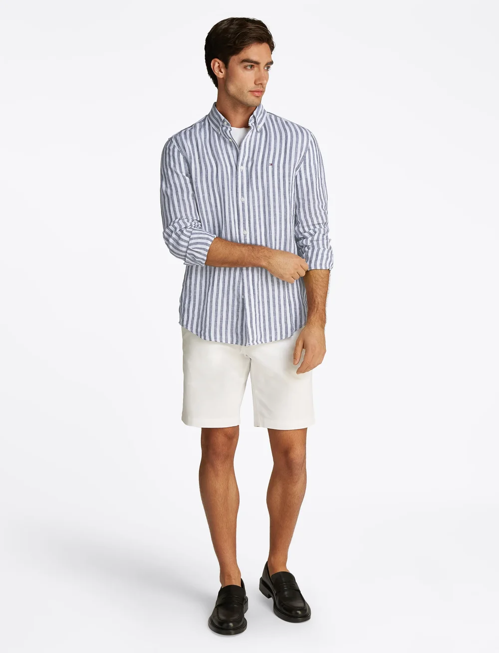 Tommy Hilfiger - LINEN ESSENTIAL STRIPE RF SHIRT - stribede skjorter - desert sky / optic white - 0