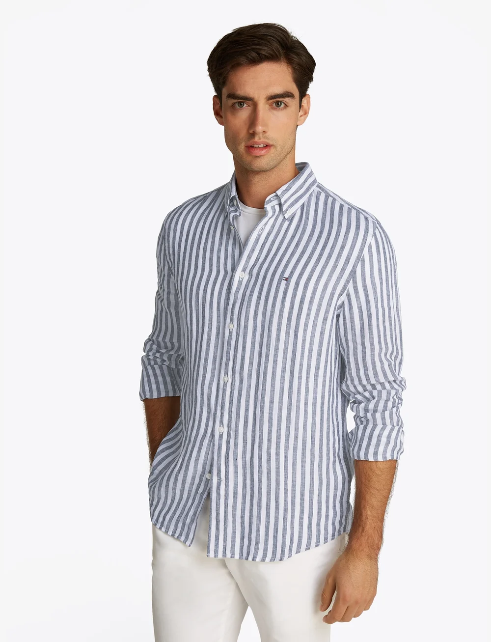 Tommy Hilfiger - LINEN ESSENTIAL STRIPE RF SHIRT - stribede skjorter - desert sky / optic white - 5