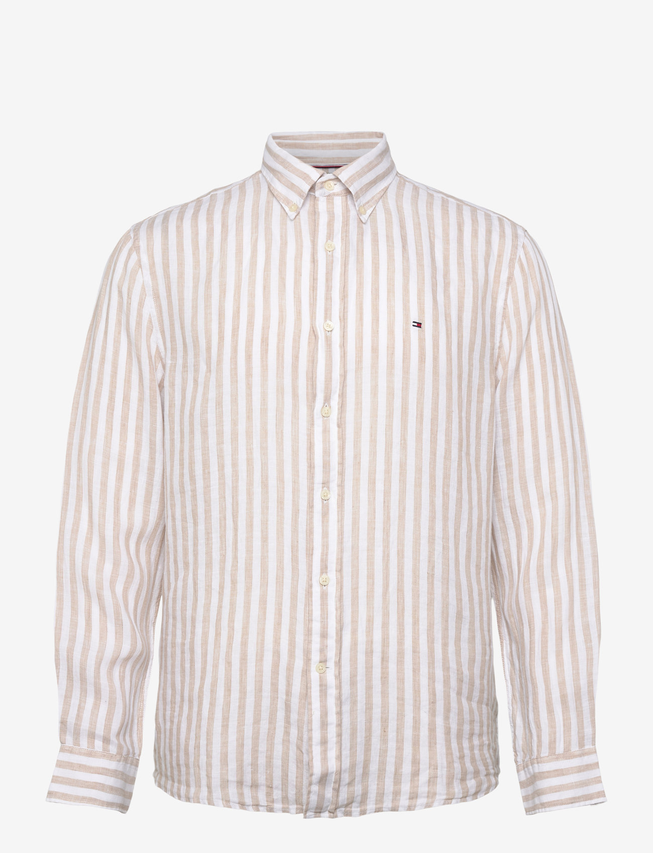 Tommy Hilfiger - LINEN ESSENTIAL STRIPE RF SHIRT - basic shirts - sandalwood / optic white - 1