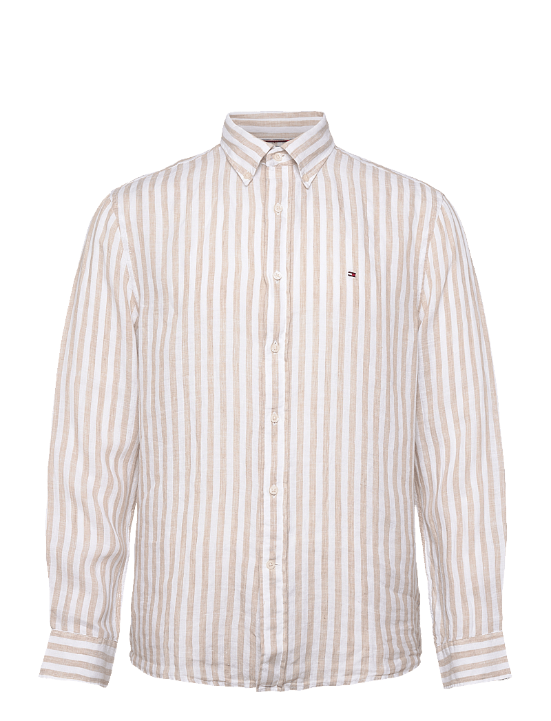 Tommy Hilfiger - LINEN ESSENTIAL STRIPE RF SHIRT - basic skjortor - sandalwood / optic white - 1