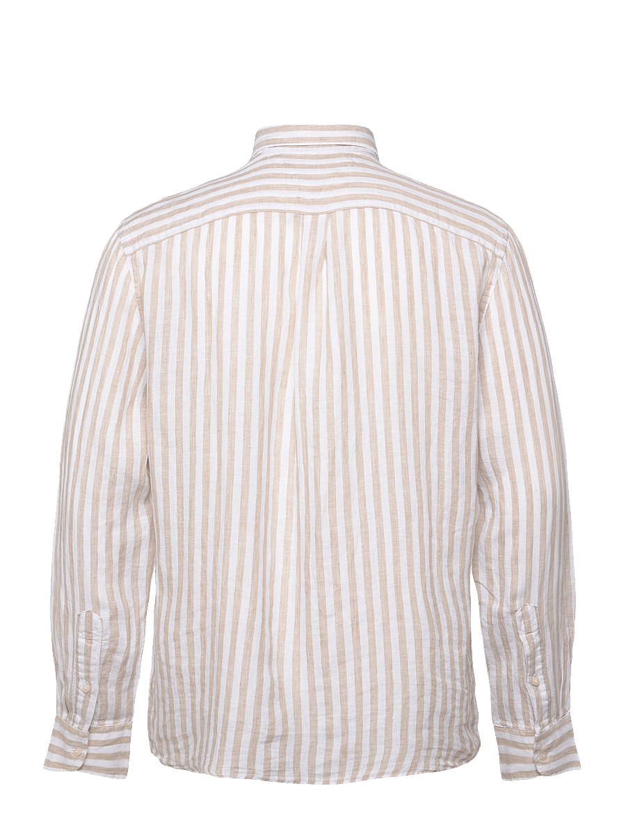 Tommy Hilfiger - LINEN ESSENTIAL STRIPE RF SHIRT - randiga skjortor - sandalwood / optic white - 2