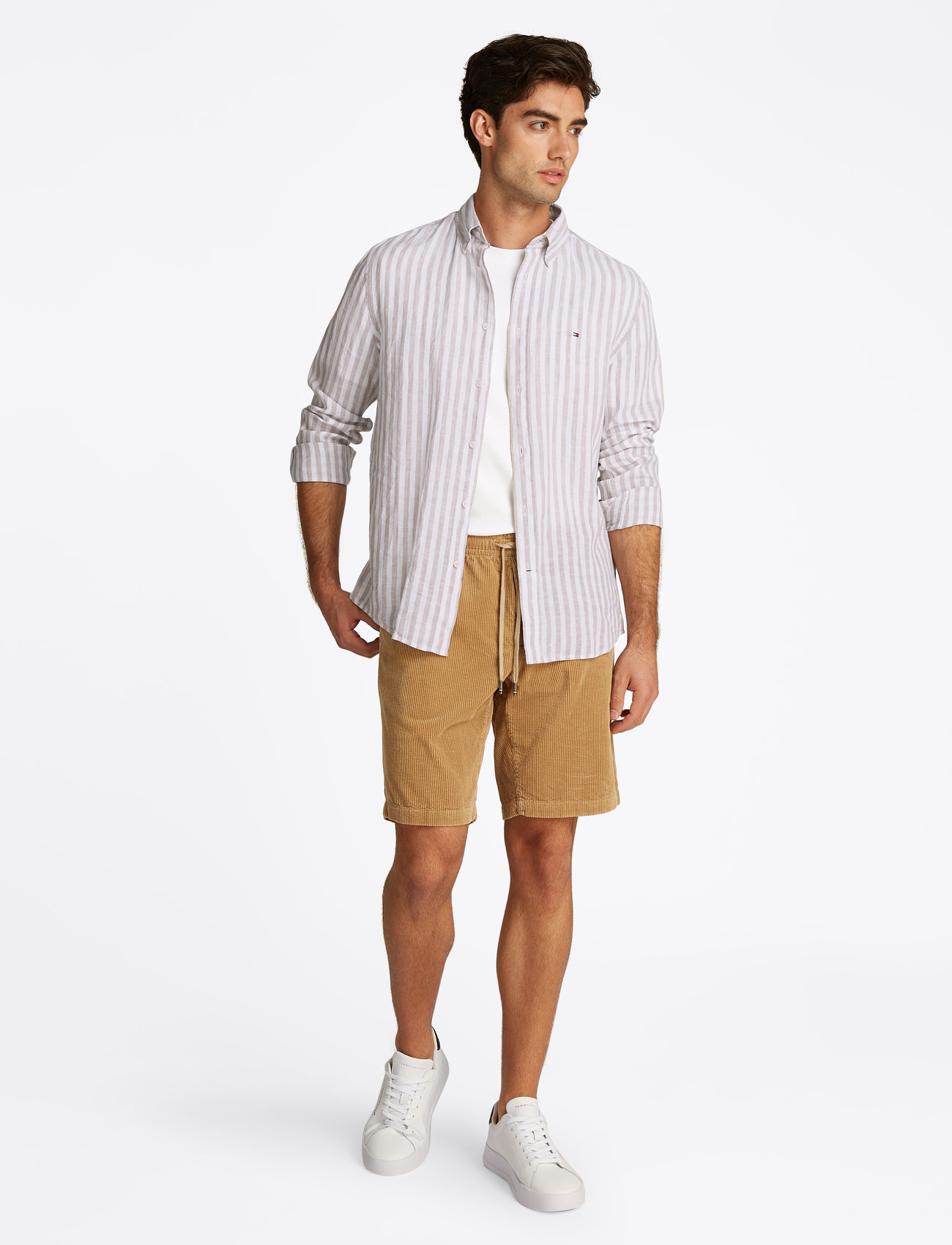 Tommy Hilfiger - LINEN ESSENTIAL STRIPE RF SHIRT - basic shirts - sandalwood / optic white - 0