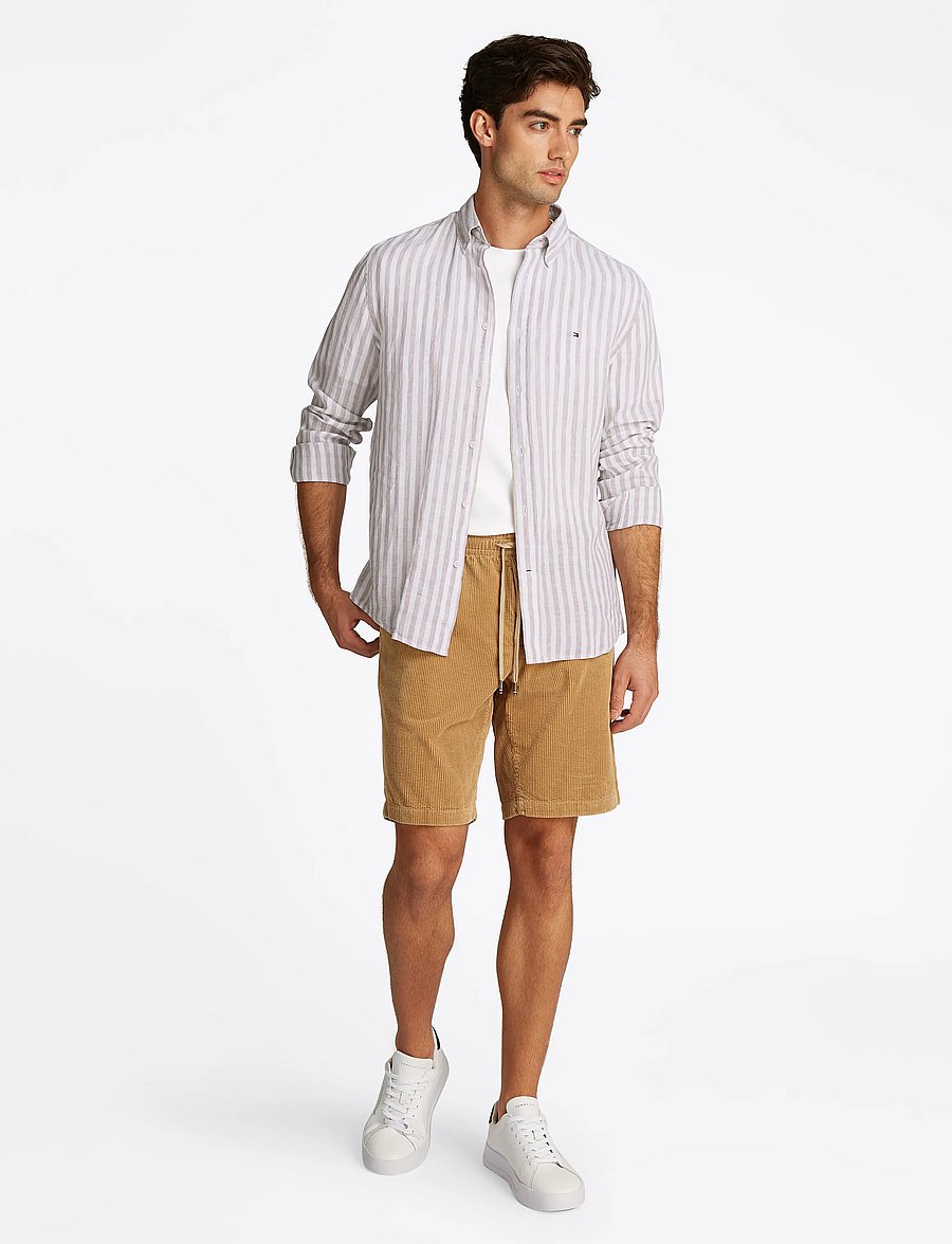 Tommy Hilfiger - LINEN ESSENTIAL STRIPE RF SHIRT - randiga skjortor - sandalwood / optic white - 0