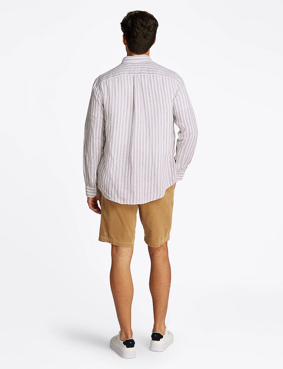 Tommy Hilfiger - LINEN ESSENTIAL STRIPE RF SHIRT - randiga skjortor - sandalwood / optic white - 3