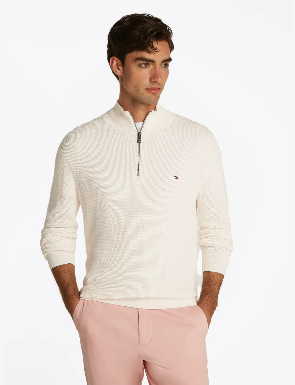 Tommy Hilfiger - RACKING STRUCTURE ZIP MOCK - pullover mit halbem reißverschluss - ivory petal - 0