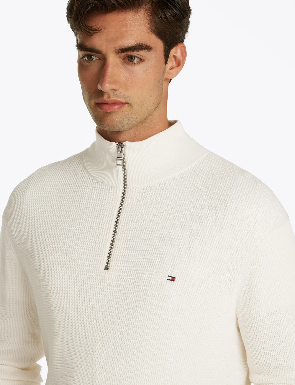 Tommy Hilfiger - RACKING STRUCTURE ZIP MOCK - pullover mit halbem reißverschluss - ivory petal - 3