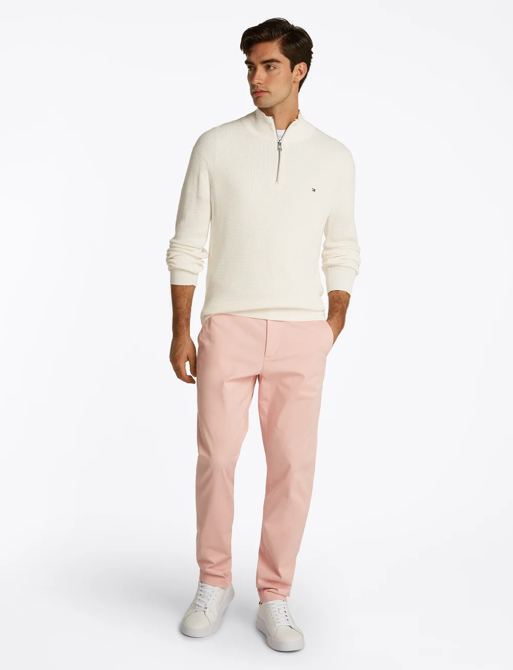 Tommy Hilfiger - RACKING STRUCTURE ZIP MOCK - pullover mit halbem reißverschluss - ivory petal - 4