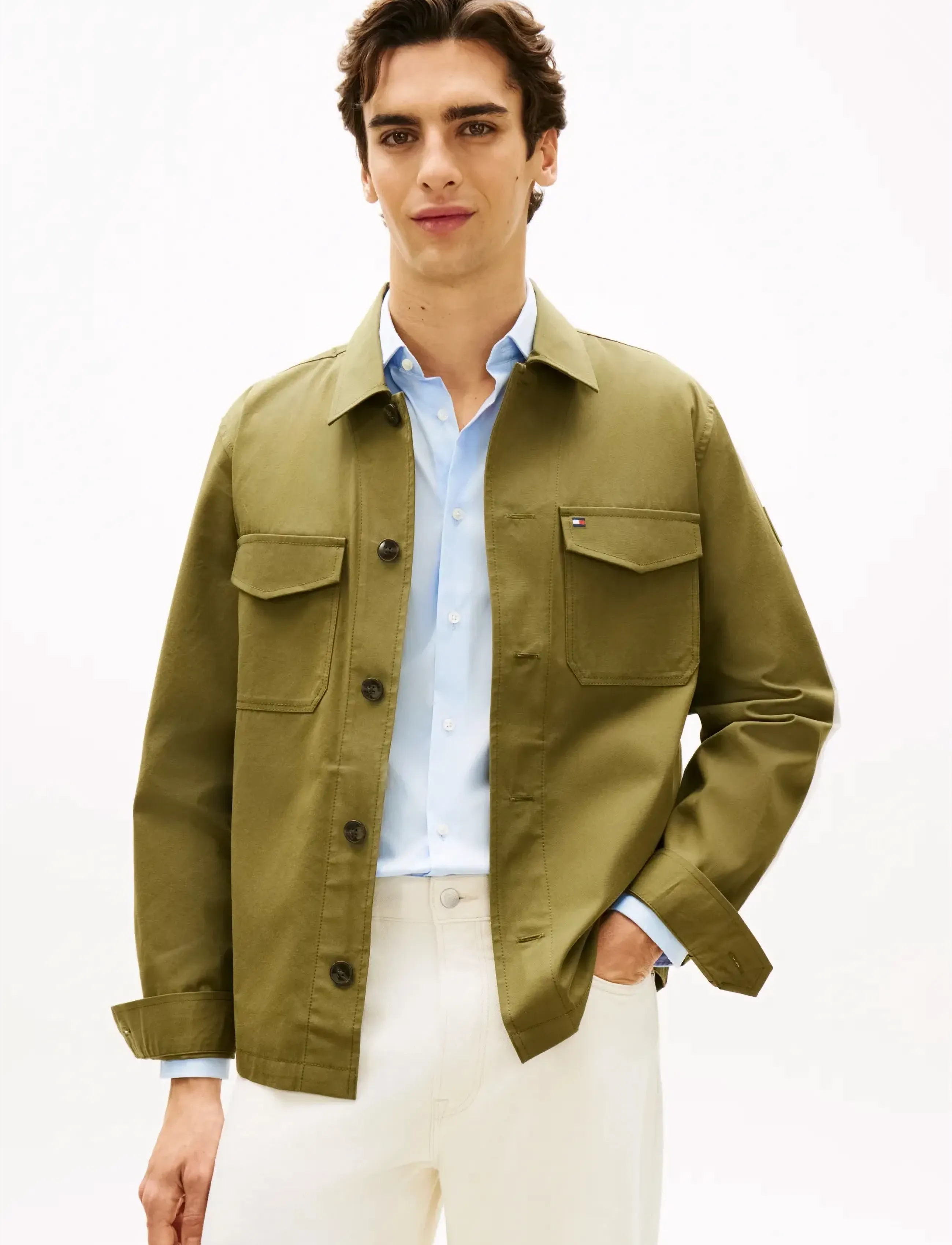 Tommy Hilfiger COTTON NYLON SHIRT JACKET - Pealissärgid - DARK ARTICHOKE / khaki/green