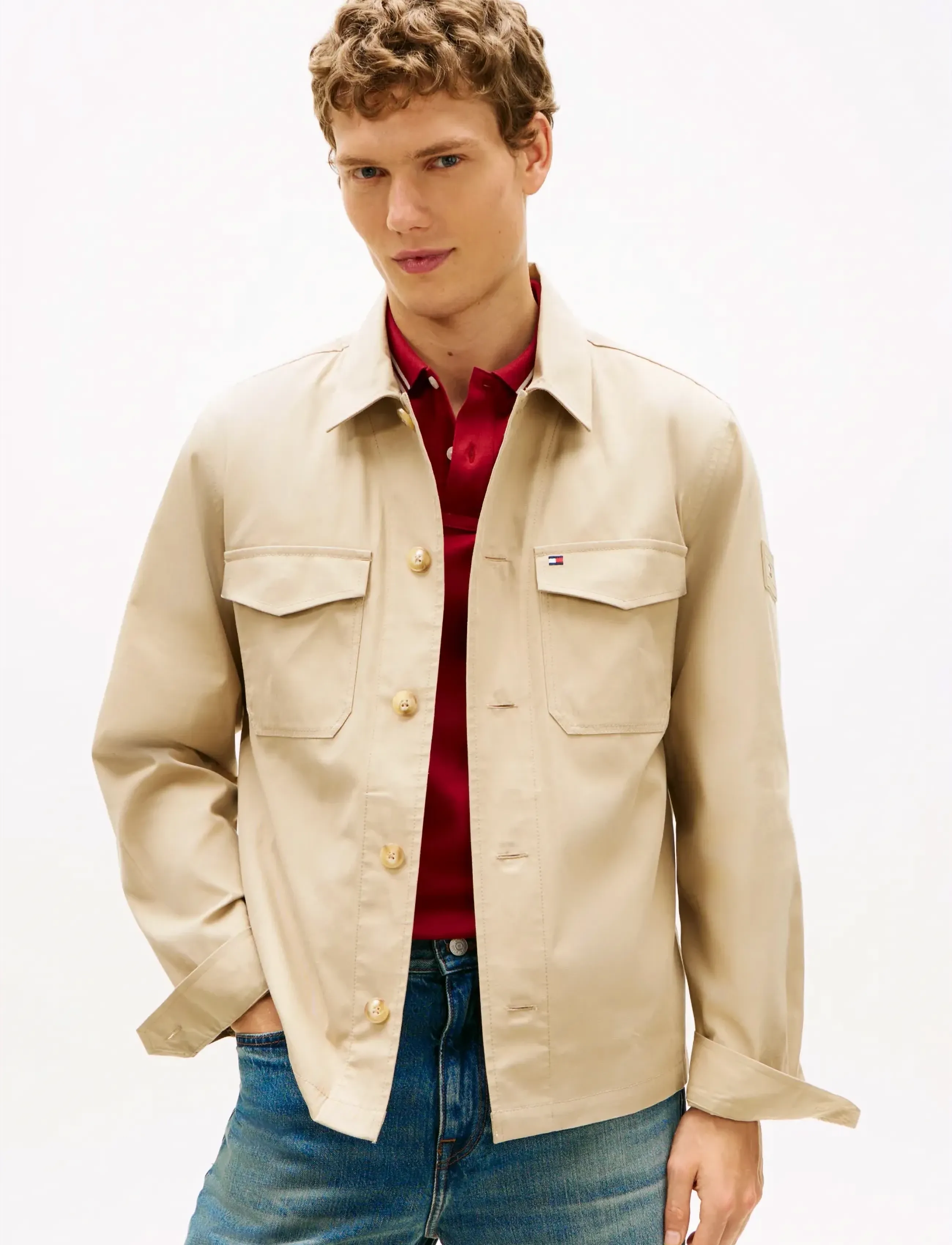 Tommy Hilfiger COTTON NYLON SHIRT JACKET - Tommy Hilfiger - SANDALWOOD / beige