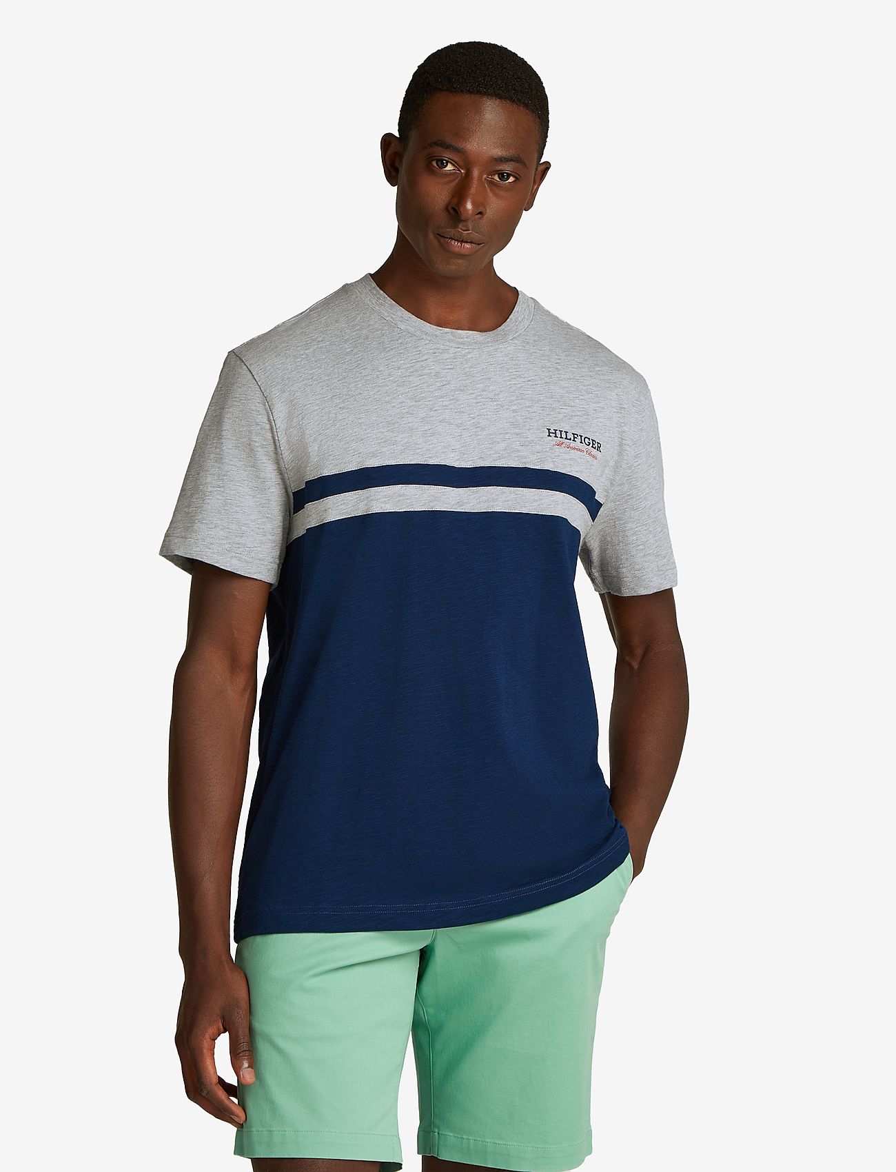 Tommy Hilfiger - MONOTYPE COLOURBLOCK TEE - herbstliche kleidung - light grey heather/night sky - 1