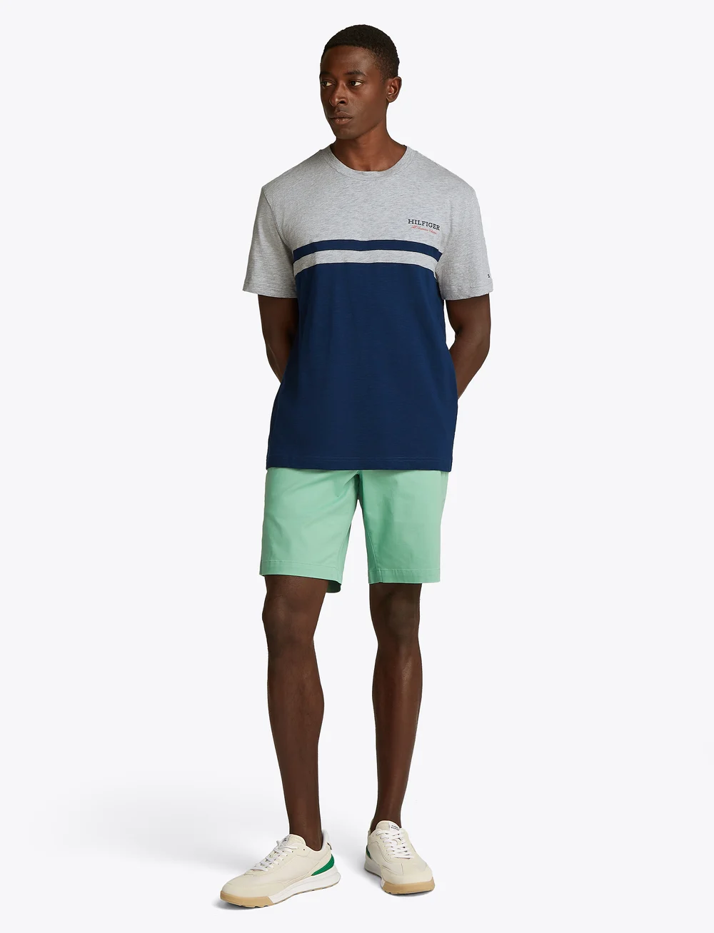 Tommy Hilfiger - MONOTYPE COLOURBLOCK TEE - korte mouwen - light grey heather/night sky - 4