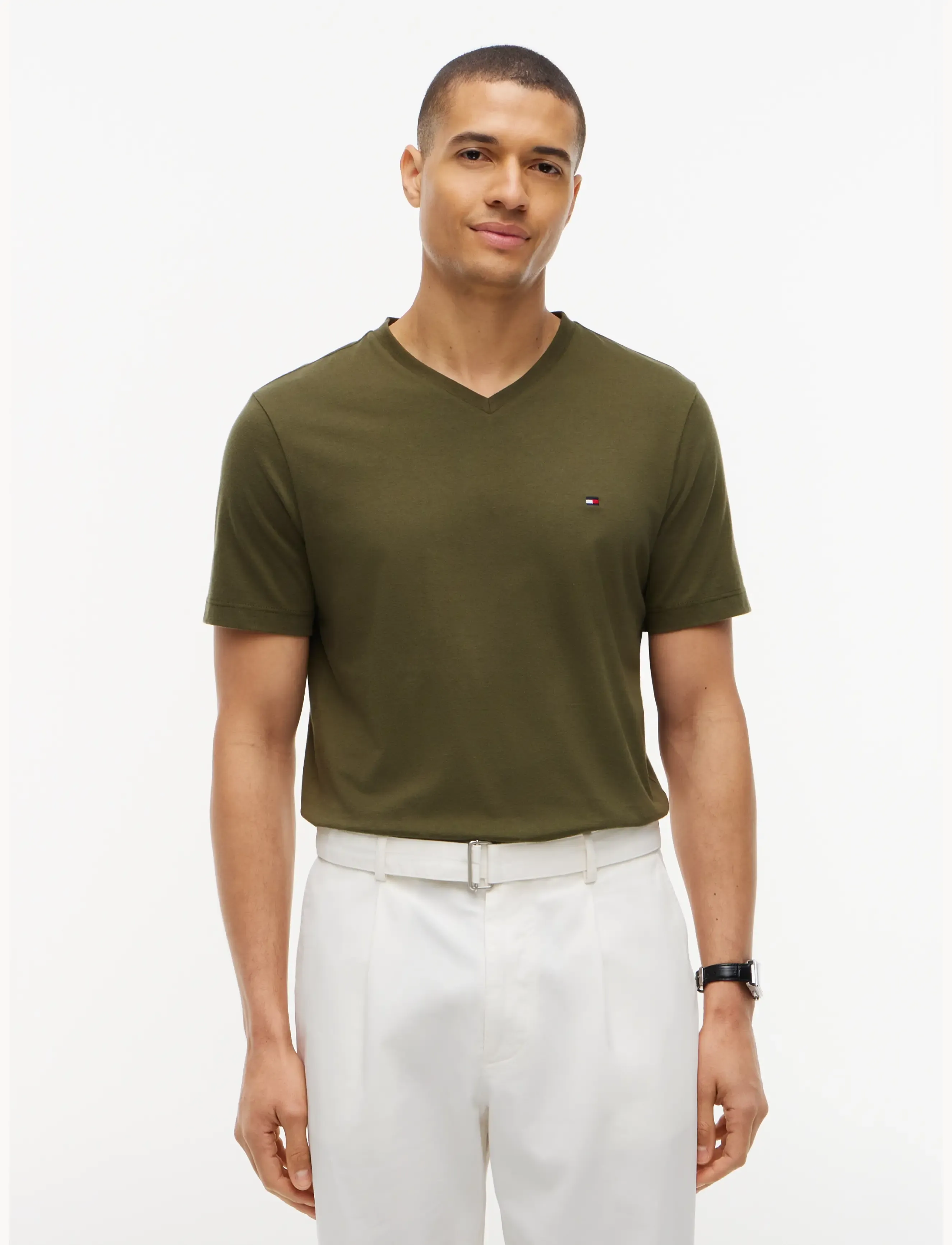 Tommy Hilfiger ESSENTIAL V-NECK TEE - T-Shirts - HUNTSMAN GREEN / khaki/green