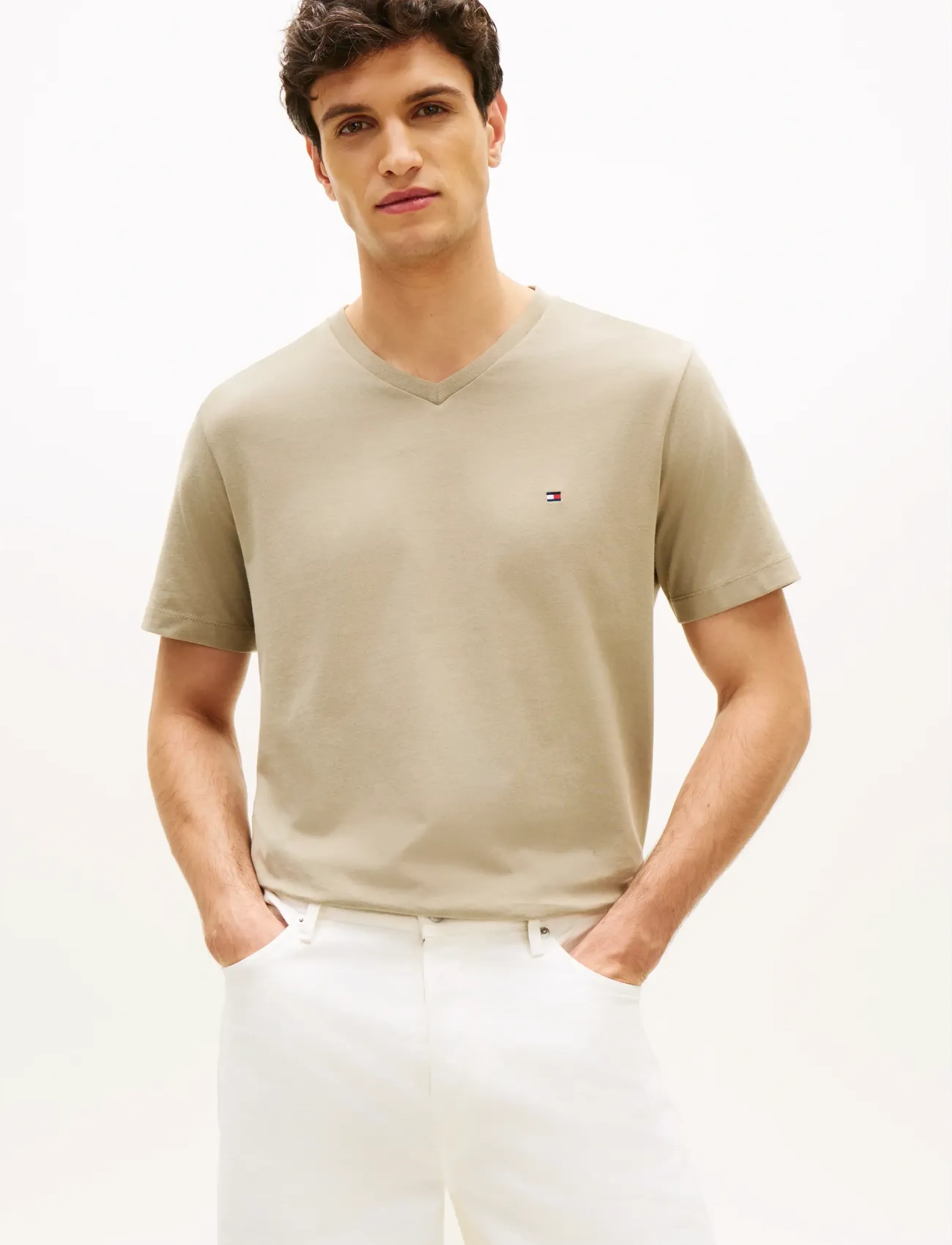Tommy Hilfiger ESSENTIAL V-NECK TEE - Kurzärmelig - KEYSTONE / beige