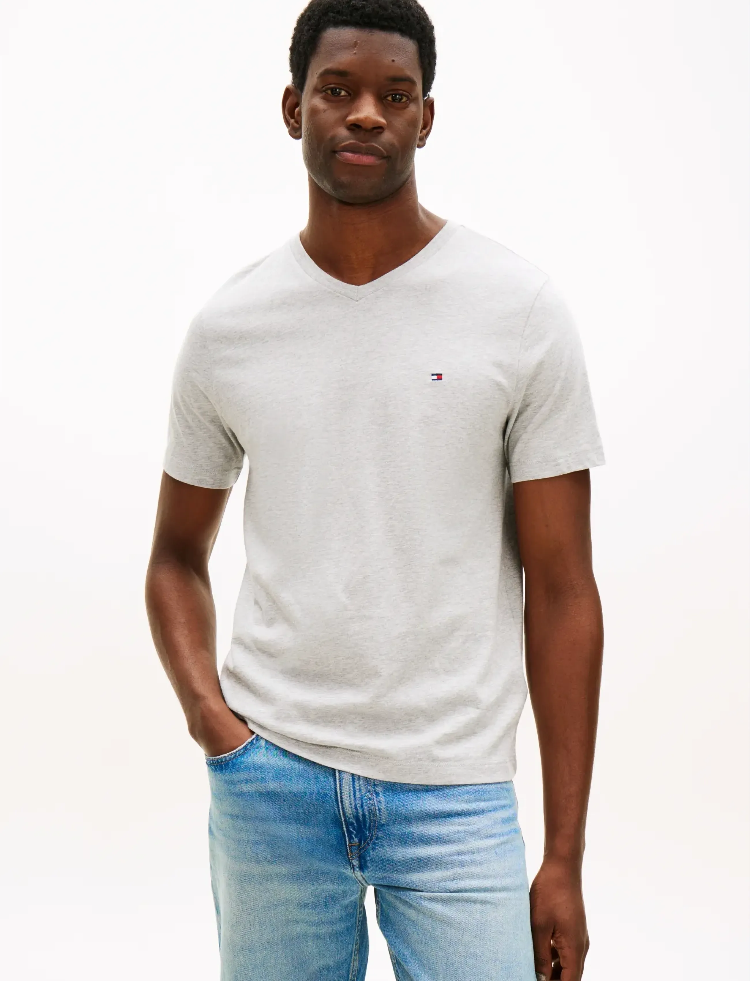 Tommy Hilfiger ESSENTIAL V-NECK TEE - Riided - LIGHT GREY HEATHER / grey