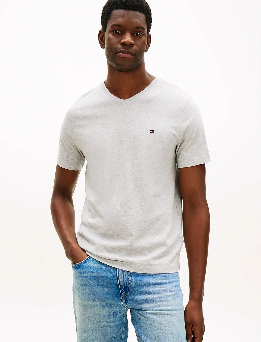 Tommy Hilfiger - ESSENTIAL V-NECK TEE - t-shirts mit v-ausschnitt - light grey heather - 0