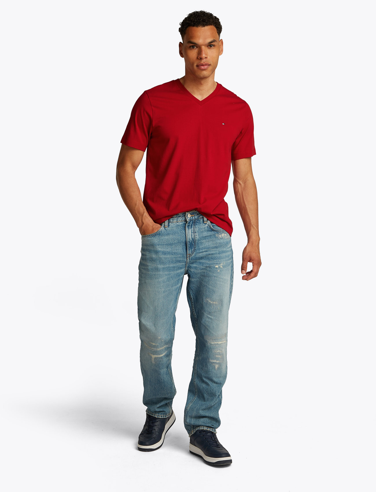 Tommy Hilfiger - ESSENTIAL V-NECK TEE - v-ringade t-shirts - medium red - 0