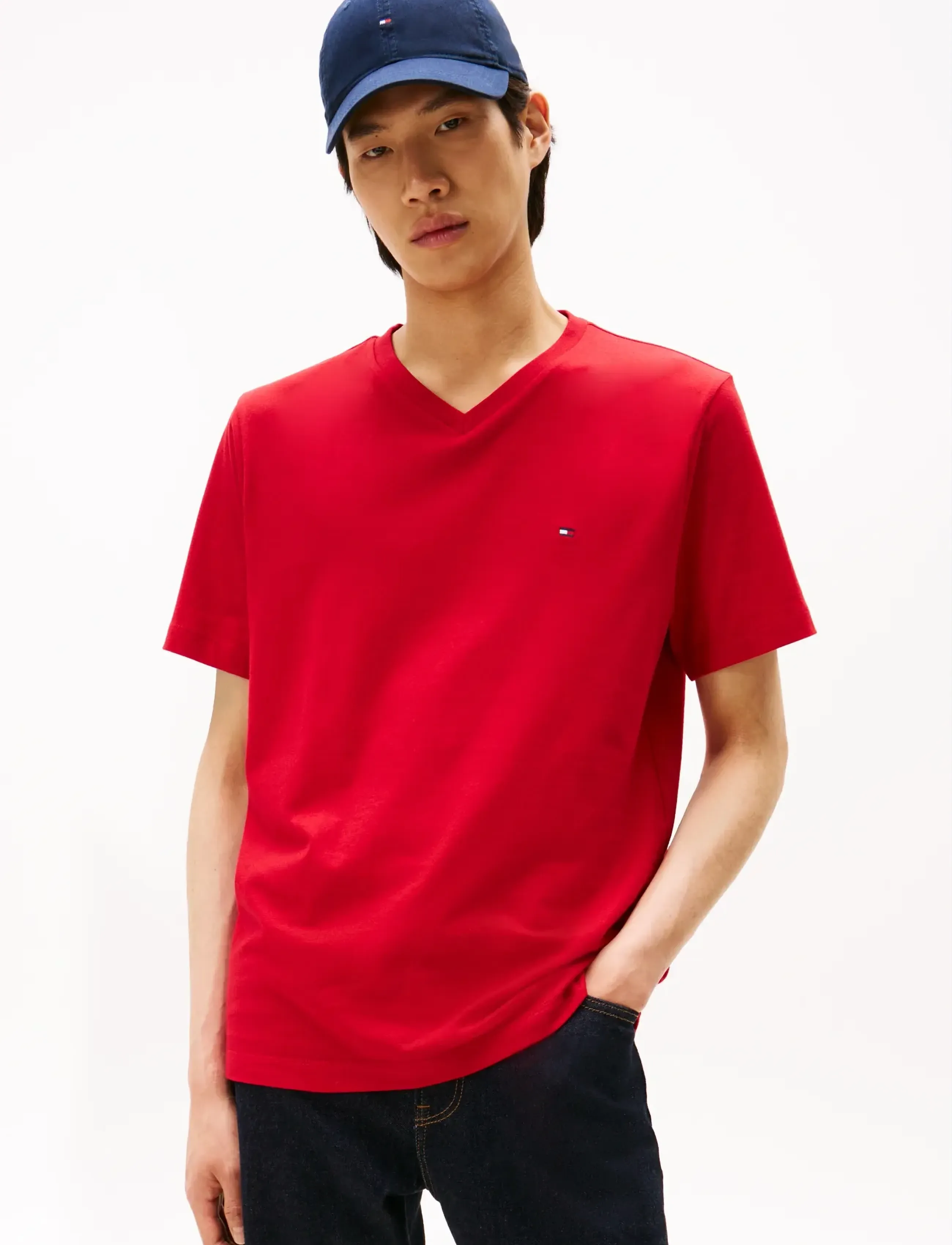 Tommy Hilfiger ESSENTIAL V-NECK TEE - Kurzärmelig - MEDIUM RED / red