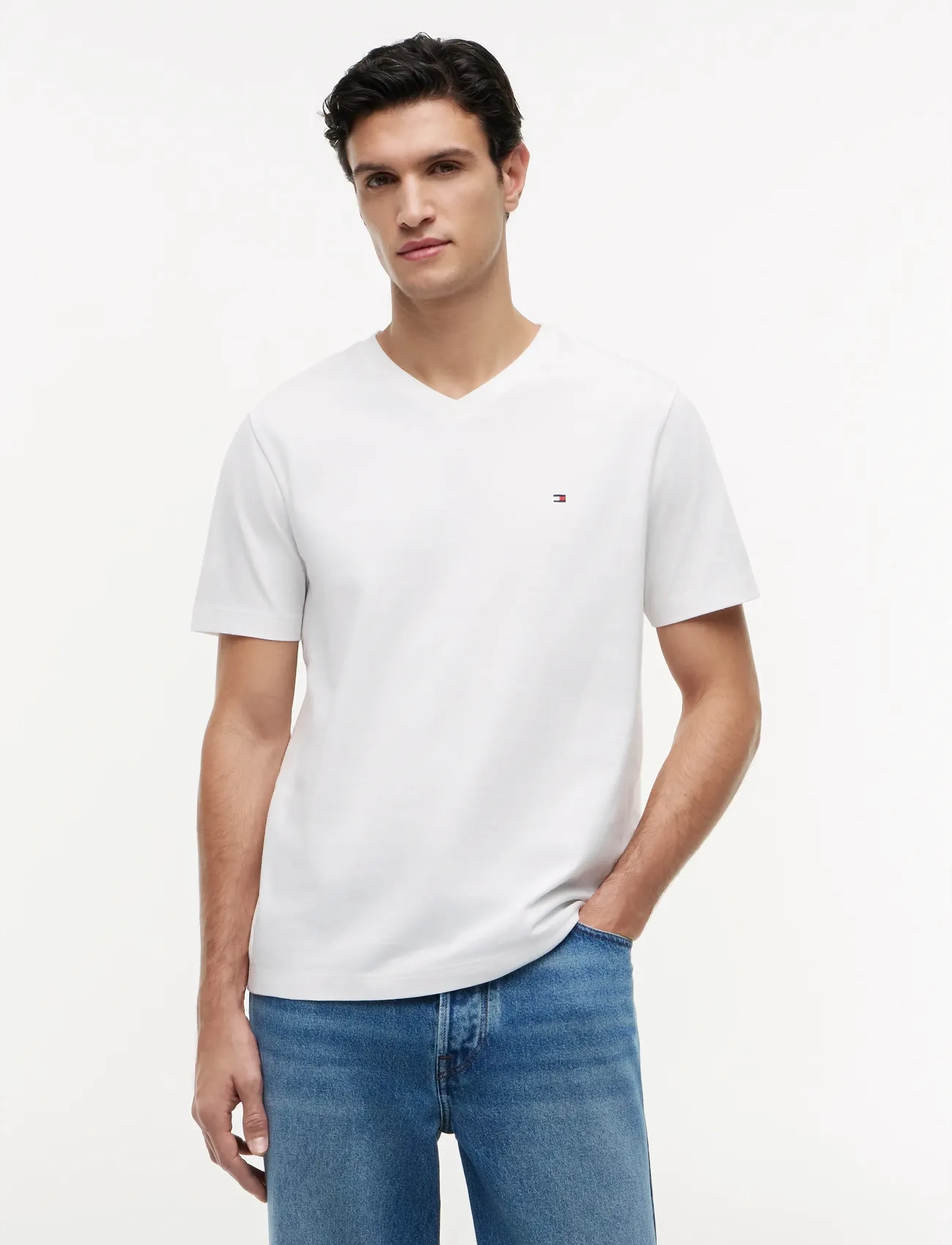 Tommy Hilfiger ESSENTIAL V-NECK TEE - T-Shirts mit V-Ausschnitt - WHITE / white