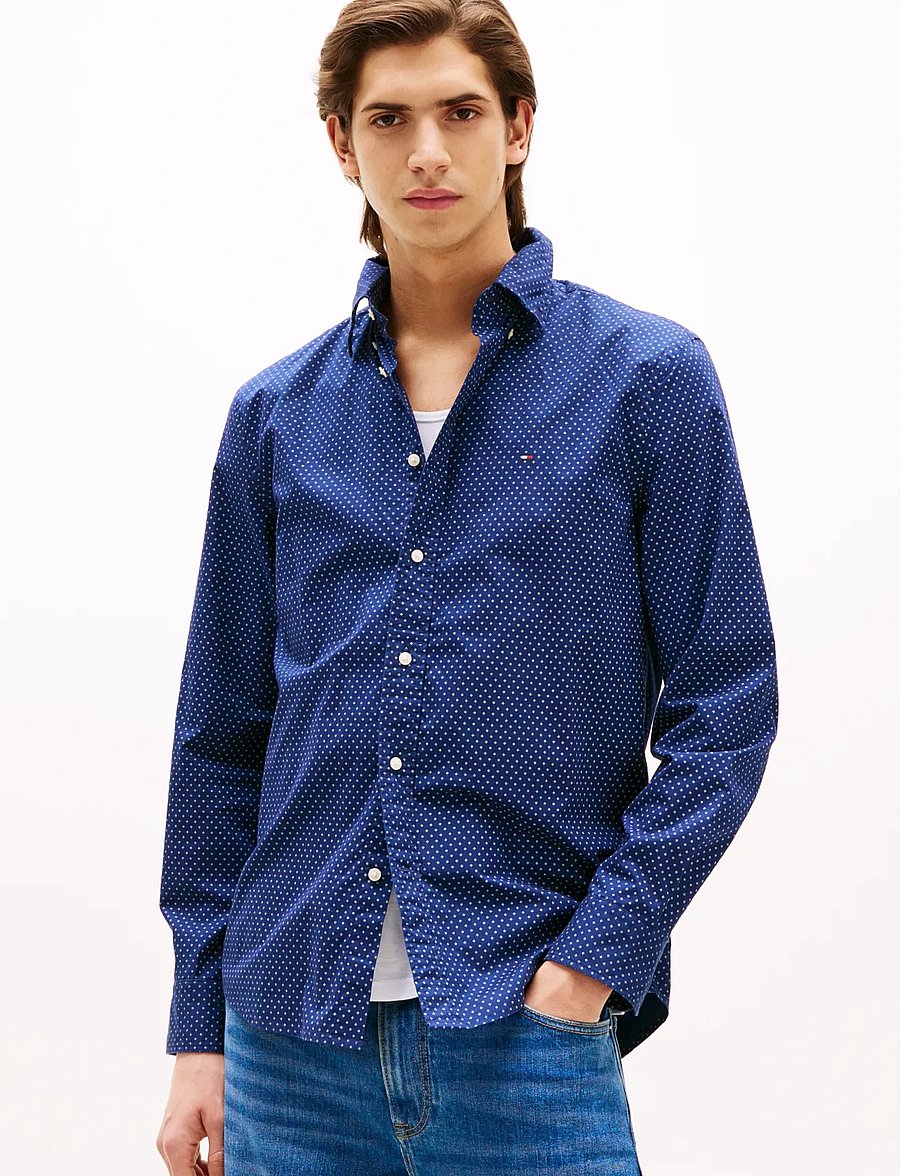 Tommy Hilfiger - FLEX POPLIN FAKE SOLID RF SHIRT - freizeithemden - preppy navy newsprint - 0