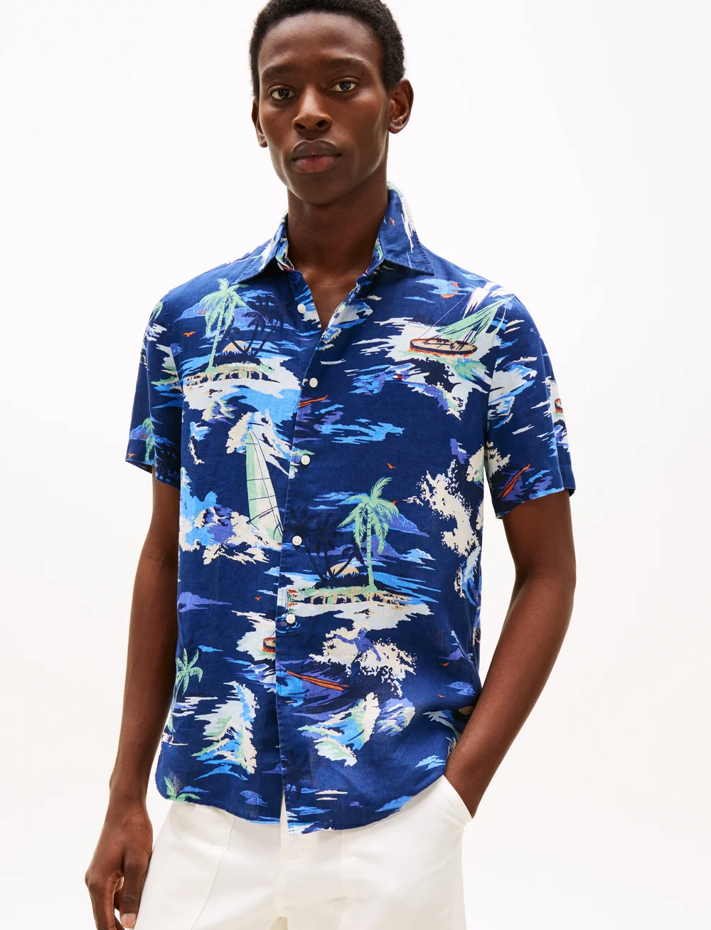Tommy Hilfiger - LINEN VACATION PRINT SS RF SHIRT - lininiai marškiniai - preppy navy / allover - 0