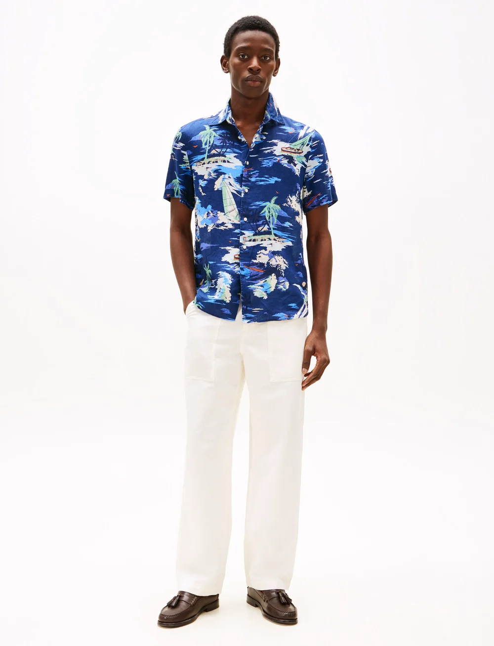 Tommy Hilfiger - LINEN VACATION PRINT SS RF SHIRT - lininiai marškiniai - preppy navy / allover - 2