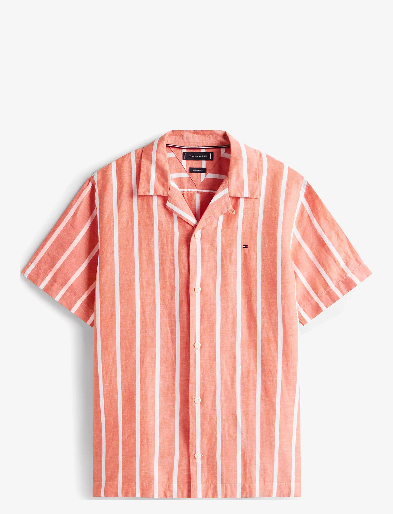 Tommy Hilfiger - LINEN BLEND STRIPED SS RF SHIRT - gestreifte hemden - brilliant orange / stripe - 1
