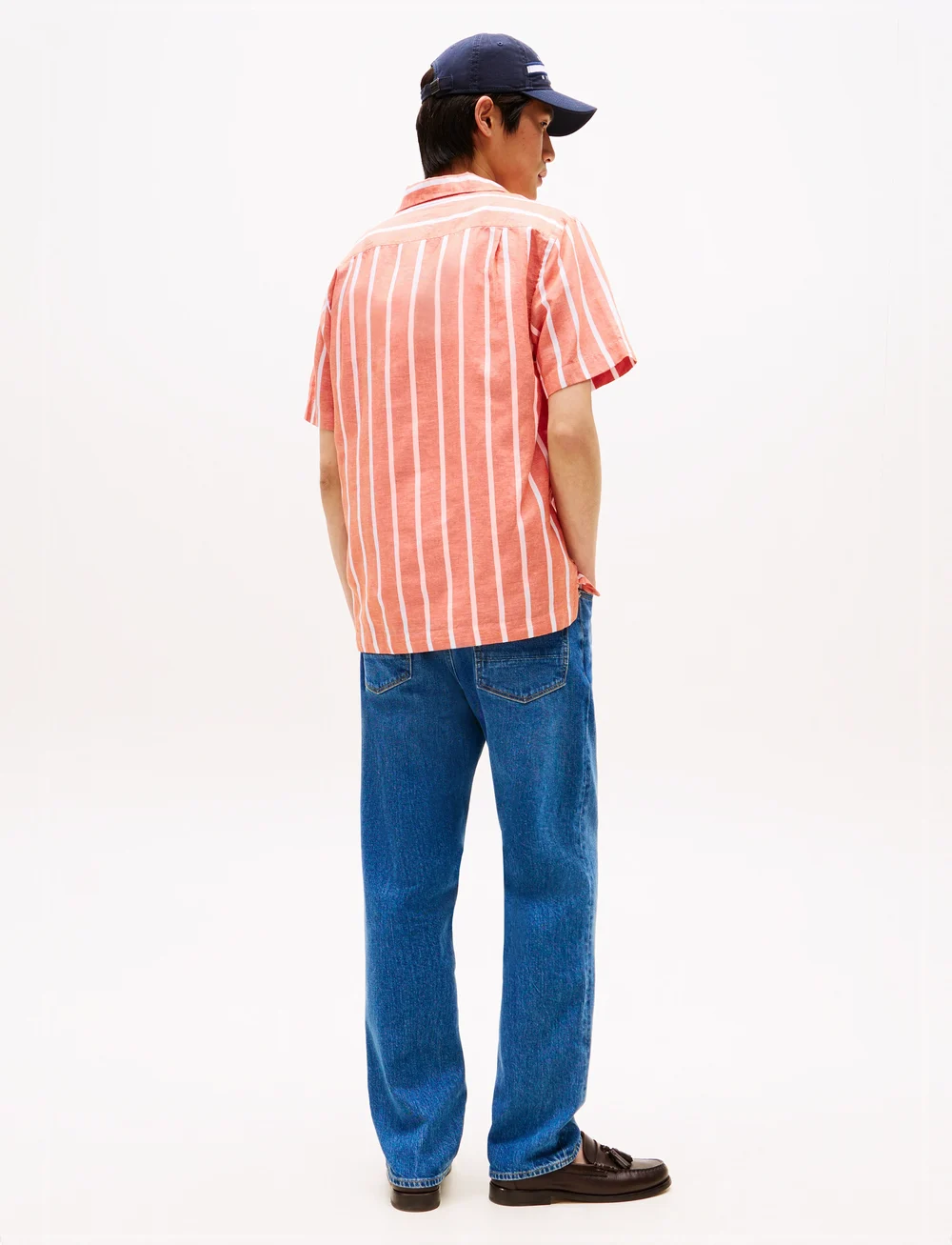 Tommy Hilfiger - LINEN BLEND STRIPED SS RF SHIRT - striped shirts - brilliant orange / stripe - 3