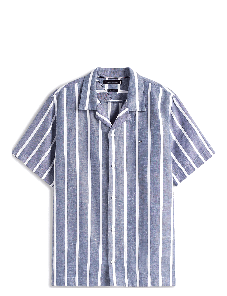 Tommy Hilfiger - LINEN BLEND STRIPED SS RF SHIRT - gestreifte hemden - preppy navy / stripe - 1