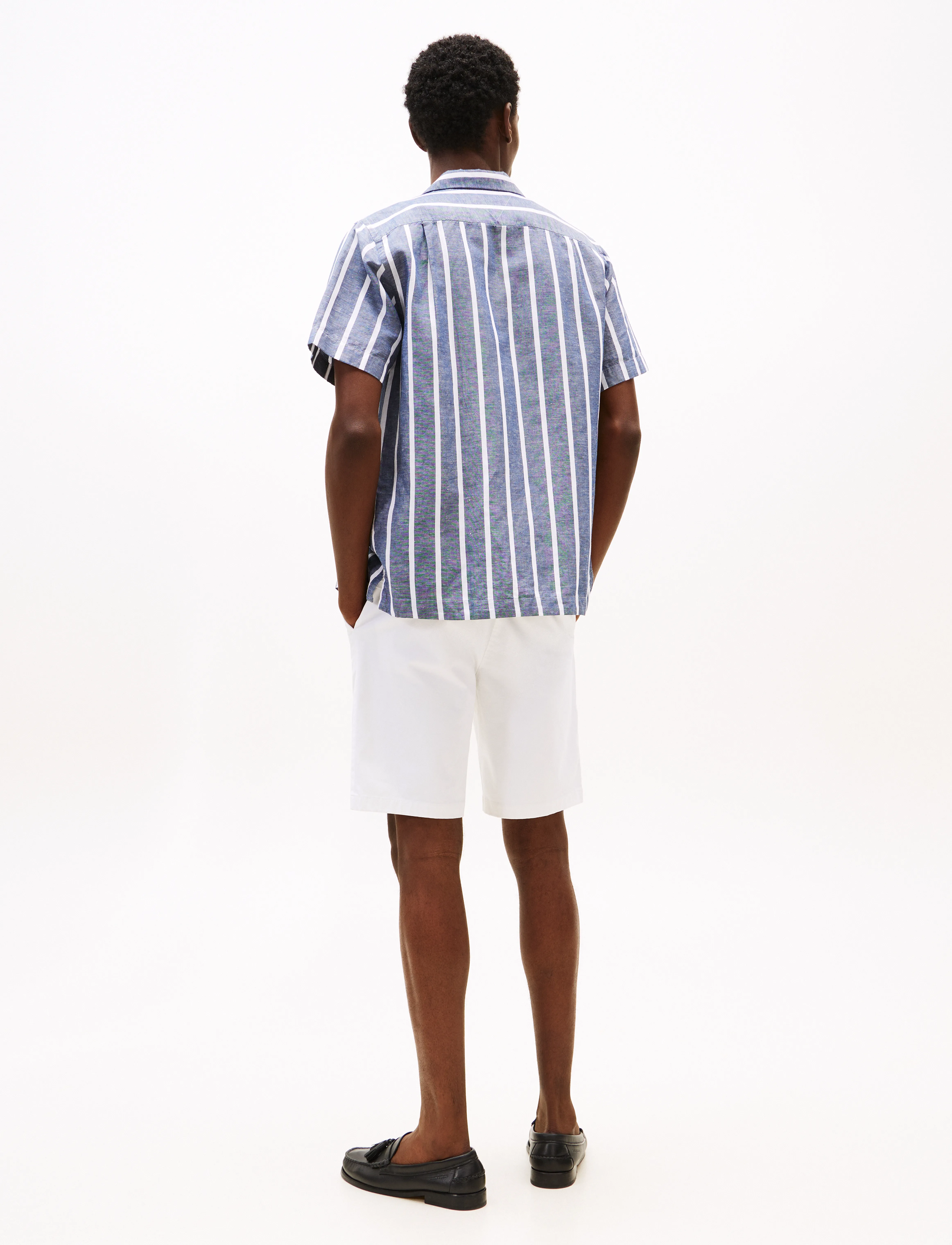 Tommy Hilfiger - LINEN BLEND STRIPED SS RF SHIRT - röndóttar skyrtur - preppy navy / stripe - 3