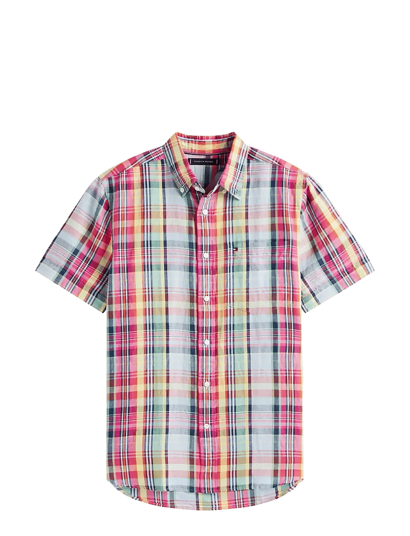 Tommy Hilfiger - LINEN BLEND MADRAS SS SHIRT - short-sleeved shirts - brilliant orange multi check - 1